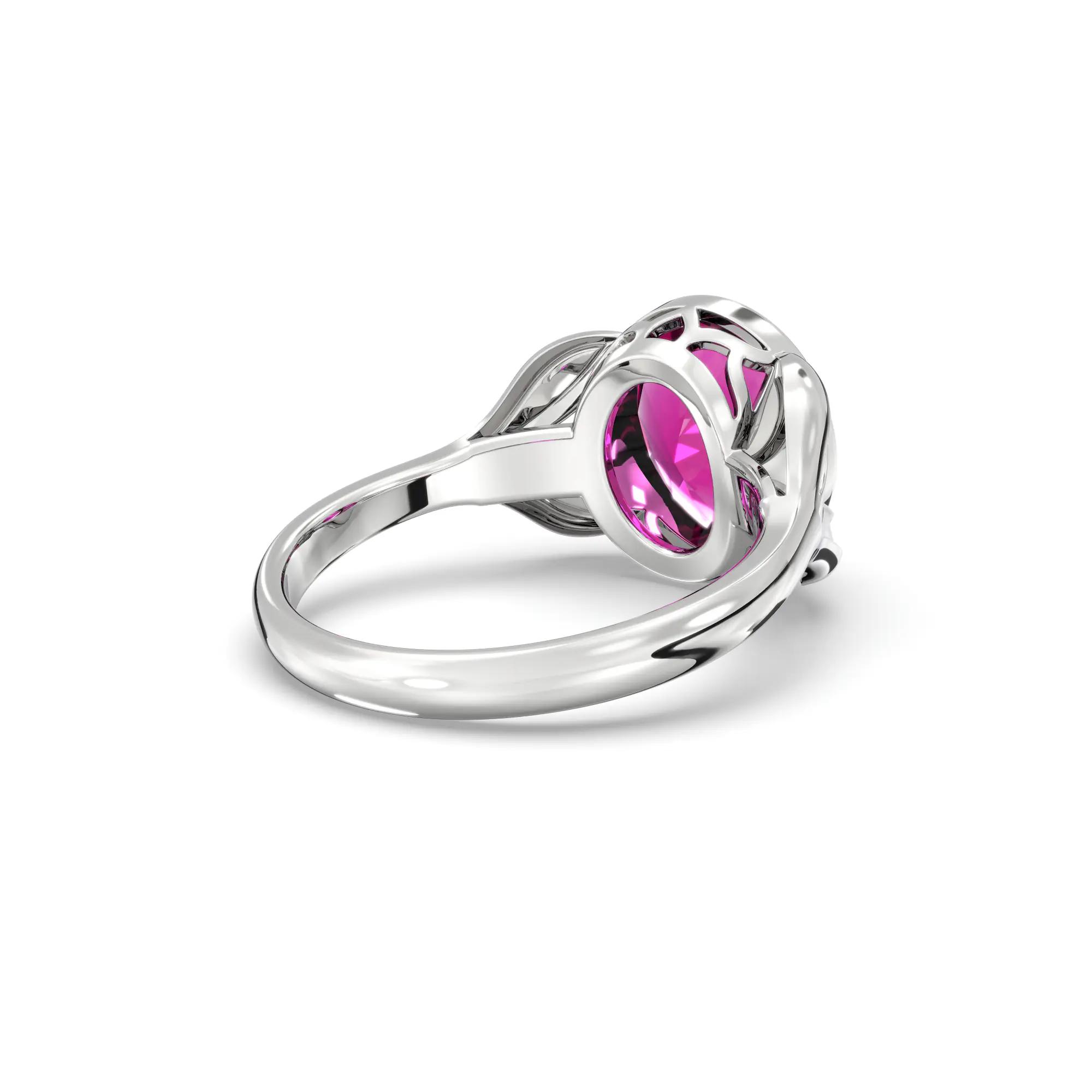 Ruby (Manik) Ring for Women in 18K White Gold – Oval 9x8 mm, Prong Setting, 5 g (Design K16B-12) thumbnail