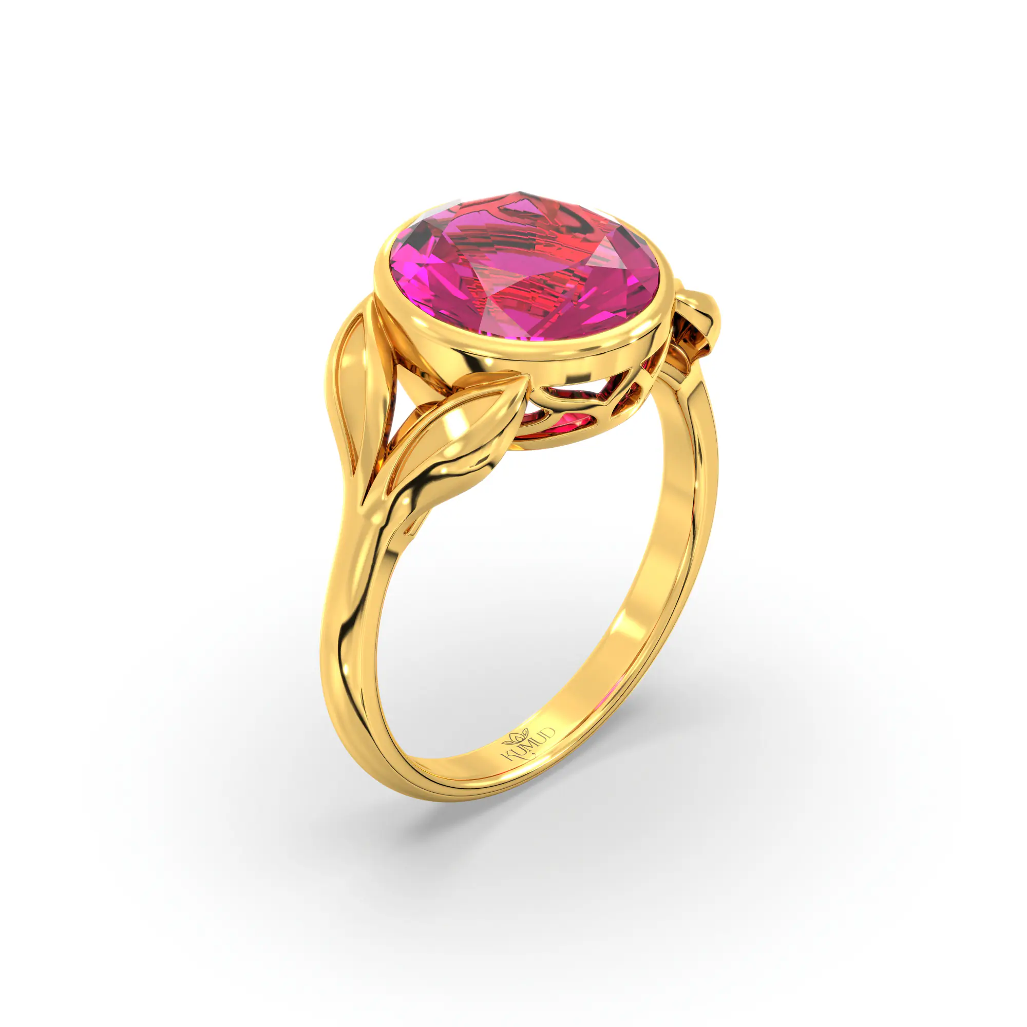 Ruby (Manik) Ring for Women in 22K Yellow Gold – Oval 9x8 mm, Prong Setting, 5 g (Design K16B-12) thumbnail