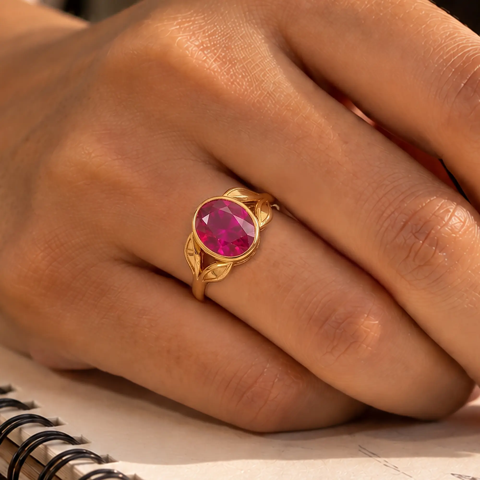 Ruby (Manik) Ring for Women in 22K Yellow Gold – Oval 9x8 mm, Prong Setting, 5 g (Design K16B-12) thumbnail