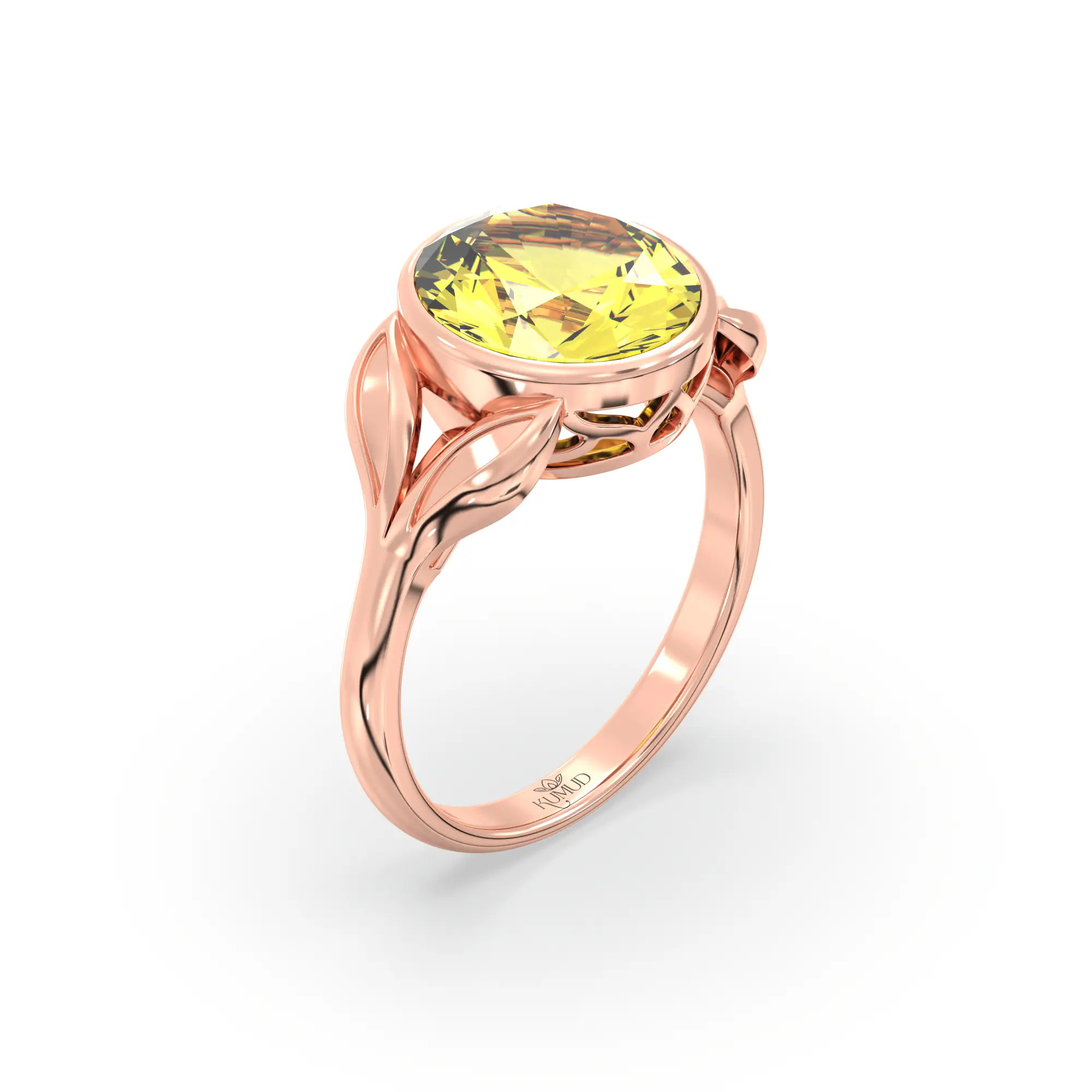 Yellow Sapphire (Pukhraj) Ring for Women in 18K Rose Gold – Oval 9x8 mm, Prong Setting, 5 g (Design K16B-12) thumbnail