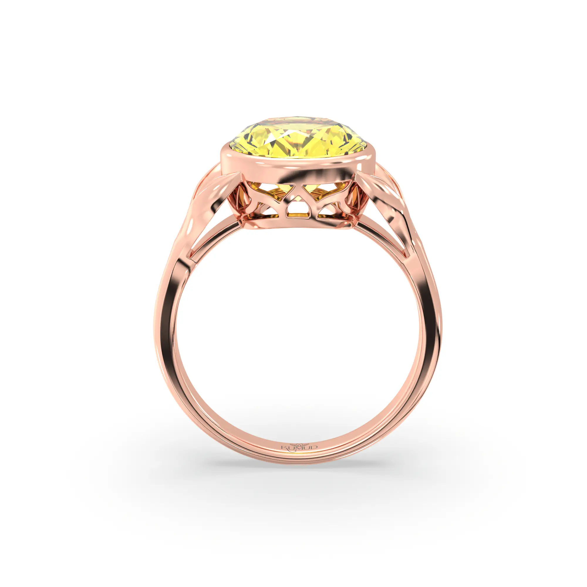 Yellow Sapphire (Pukhraj) Ring for Women in 18K Rose Gold – Oval 9x8 mm, Prong Setting, 5 g (Design K16B-12) thumbnail
