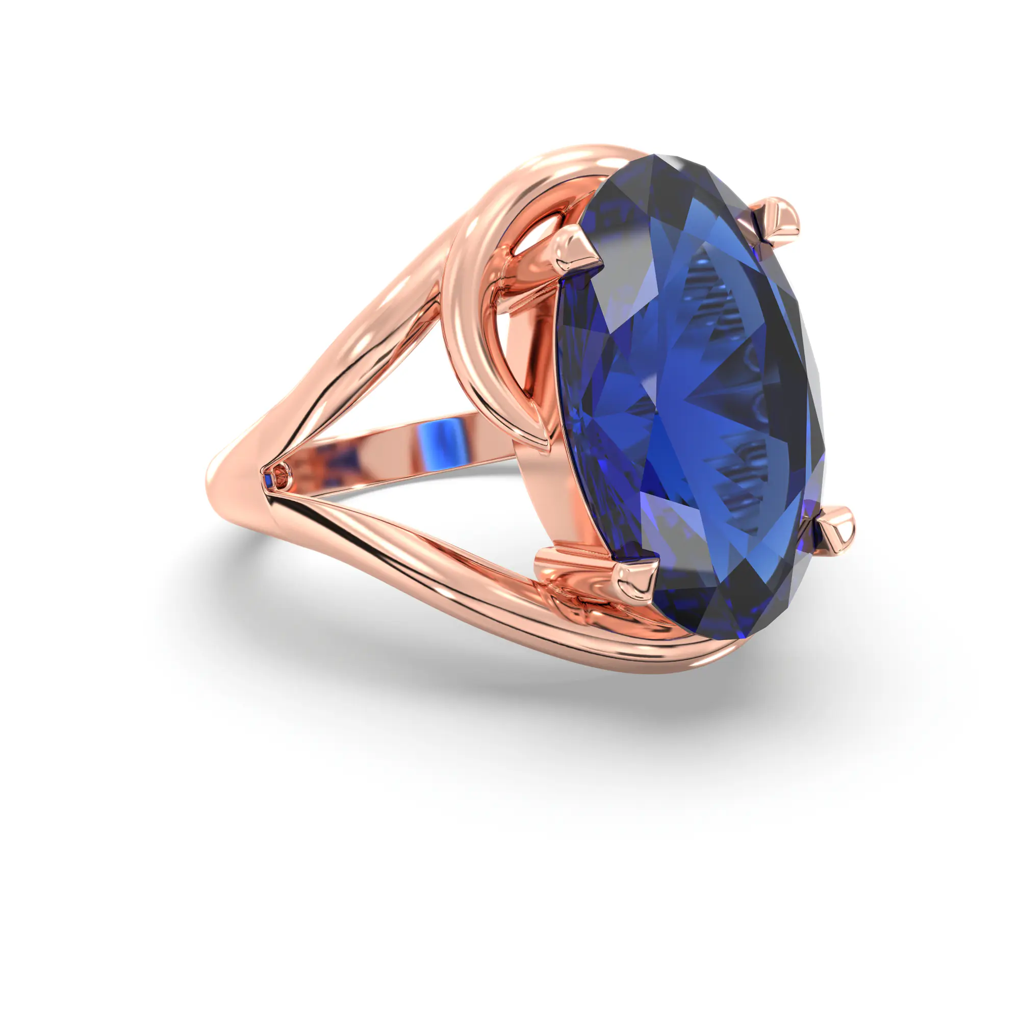 Blue Sapphire (Neelam) Ring for Women in 18K Rose Gold – Oval 13x8 mm, Prong Setting, 8 g thumbnail