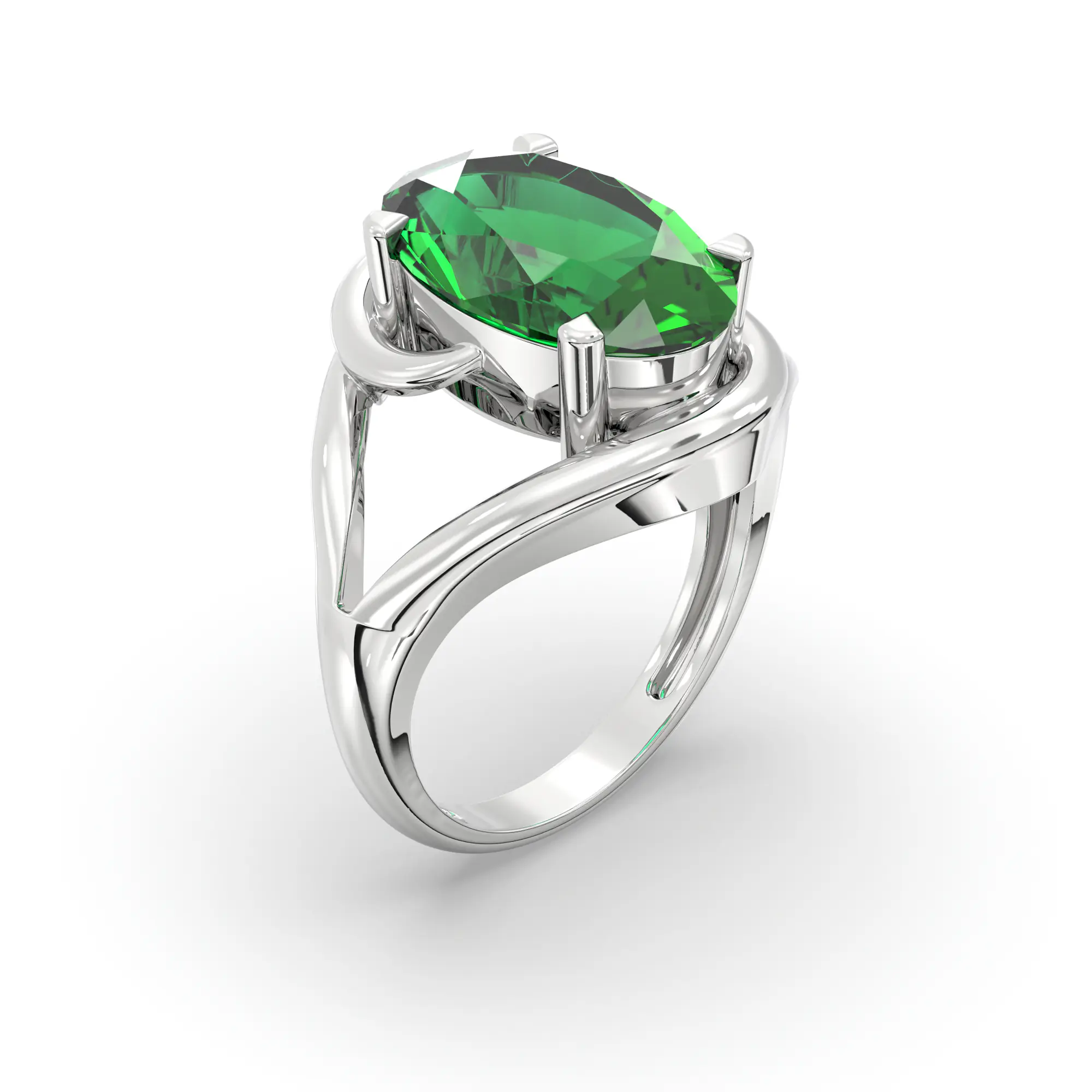 Emerald (Panna) Ring for Women in 18K White Gold – Oval 13x8 mm, Prong Setting, 8 g thumbnail