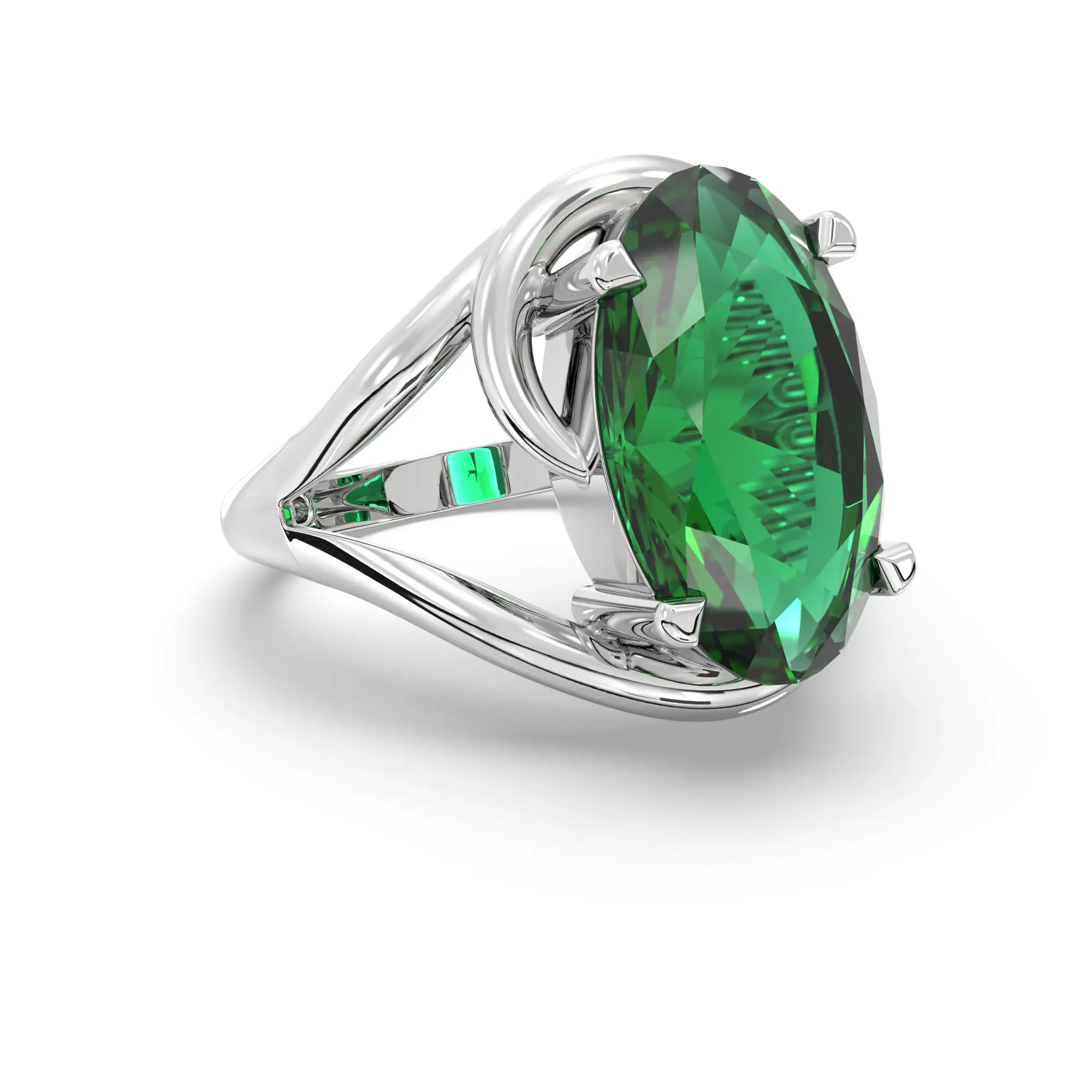 Emerald (Panna) Ring for Women in 18K White Gold – Oval 13x8 mm, Prong Setting, 8 g thumbnail