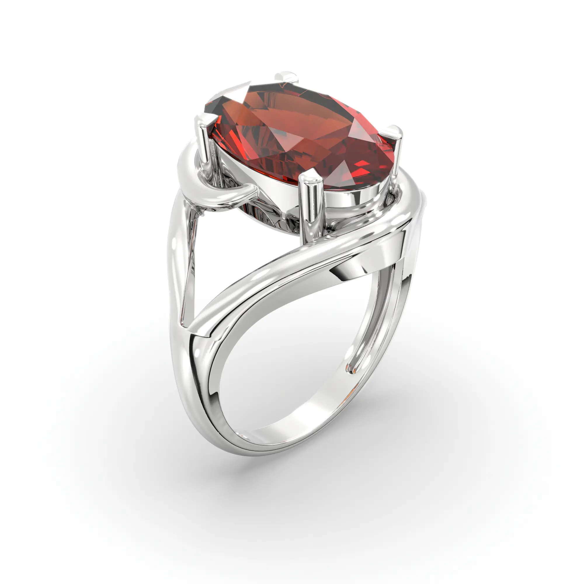 Hessonite (Gomed) Ring for Women in 18K White Gold – Oval 13x8 mm, Prong Setting, 8 g thumbnail