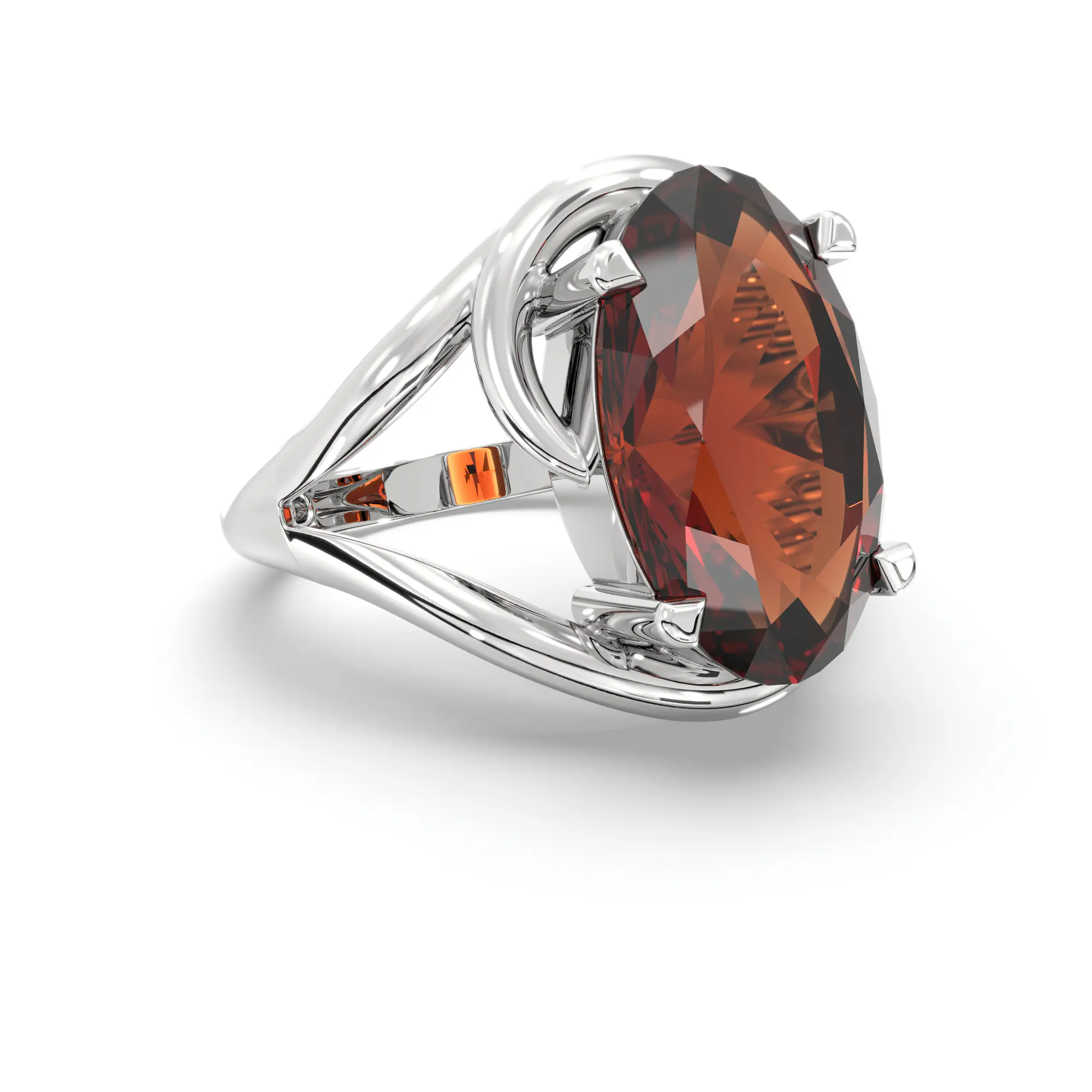 Hessonite (Gomed) Ring for Women in 18K White Gold – Oval 13x8 mm, Prong Setting, 8 g thumbnail