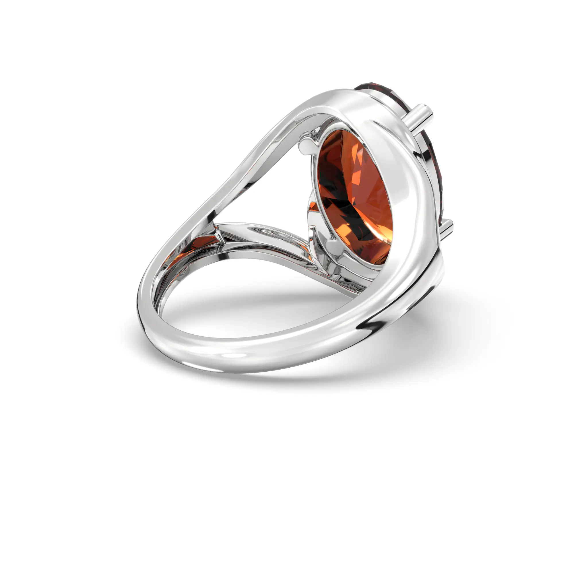 Hessonite (Gomed) Ring for Women in 18K White Gold – Oval 13x8 mm, Prong Setting, 8 g thumbnail