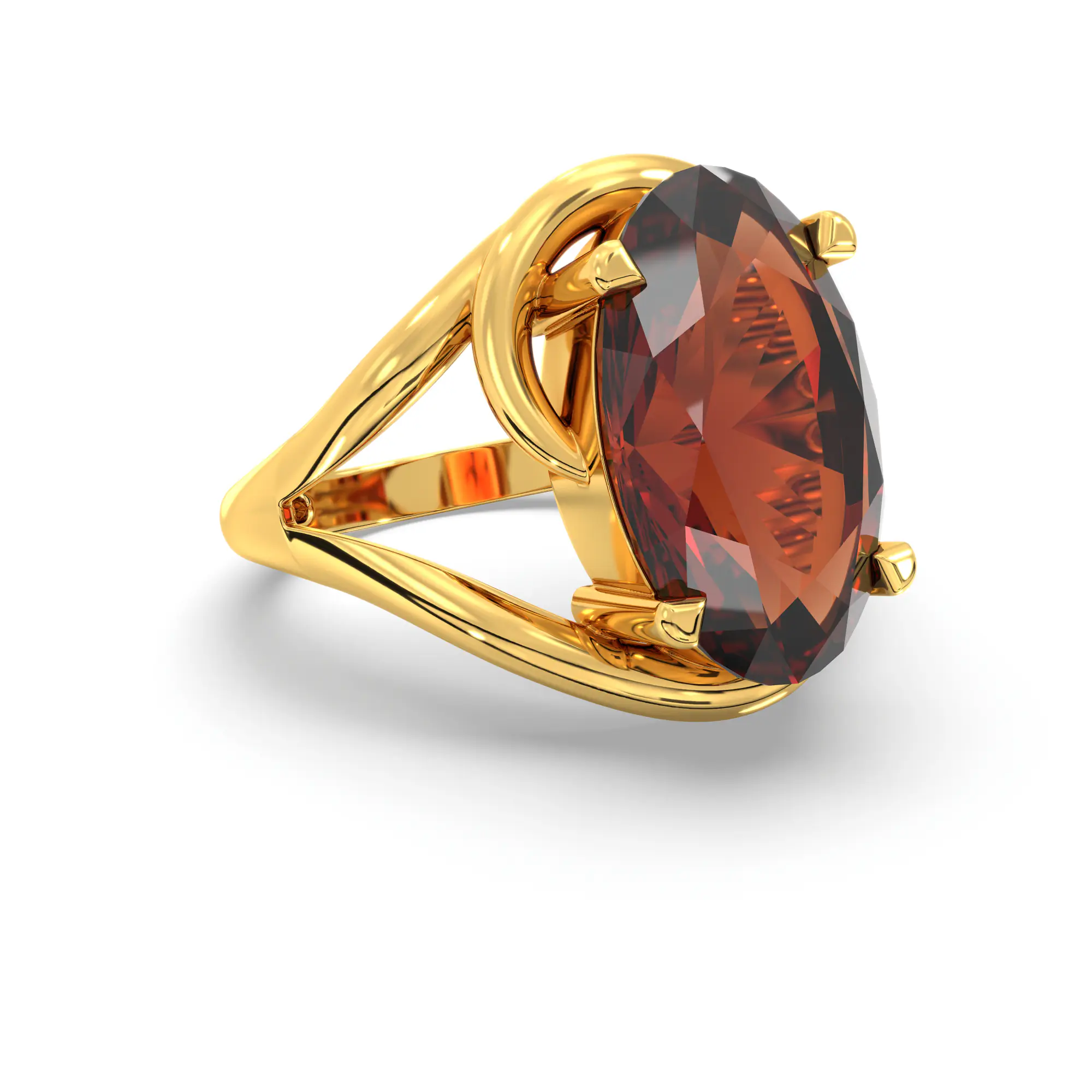 Hessonite (Gomed) Ring for Women in 22K Yellow Gold – Oval 13x8 mm, Prong Setting, 8 g thumbnail