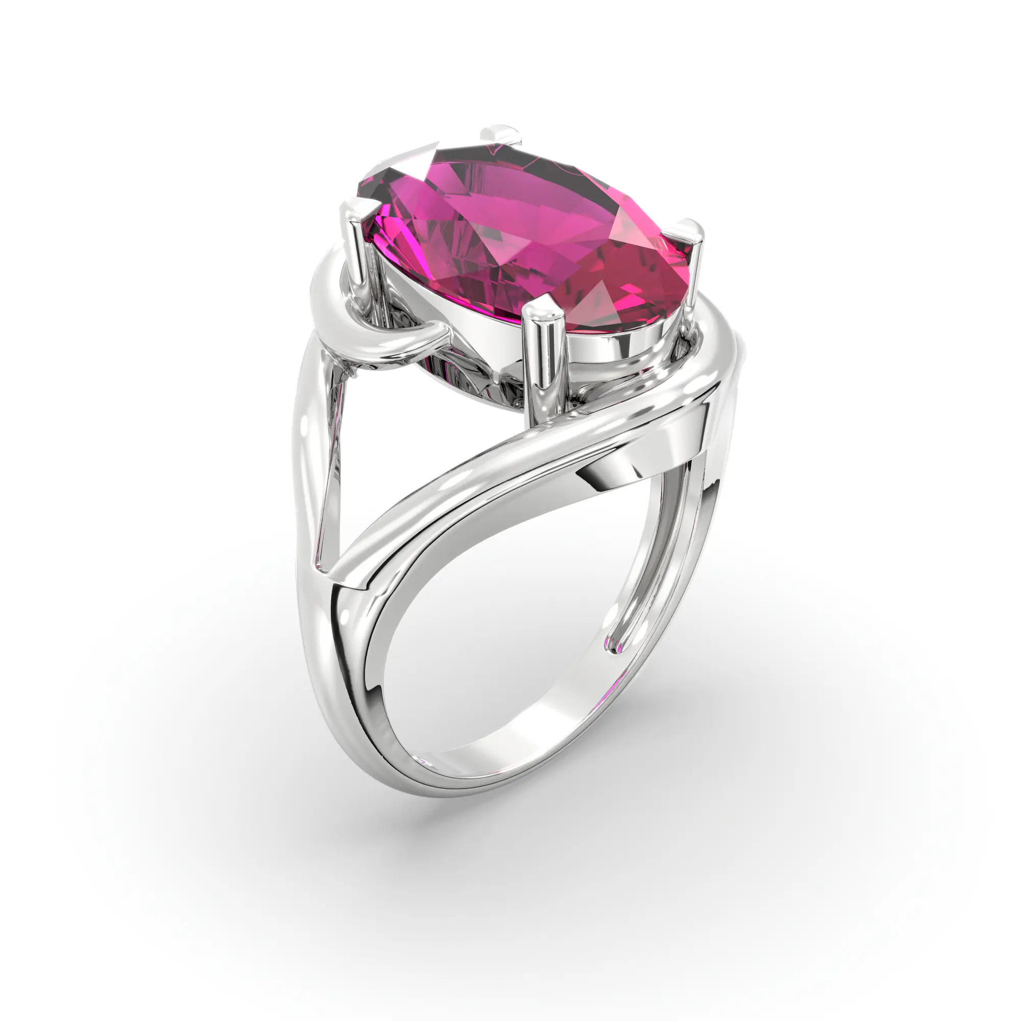 Ruby (Manik) Ring for Women in 18K White Gold – Oval 13x8 mm, Prong Setting, 8 g thumbnail