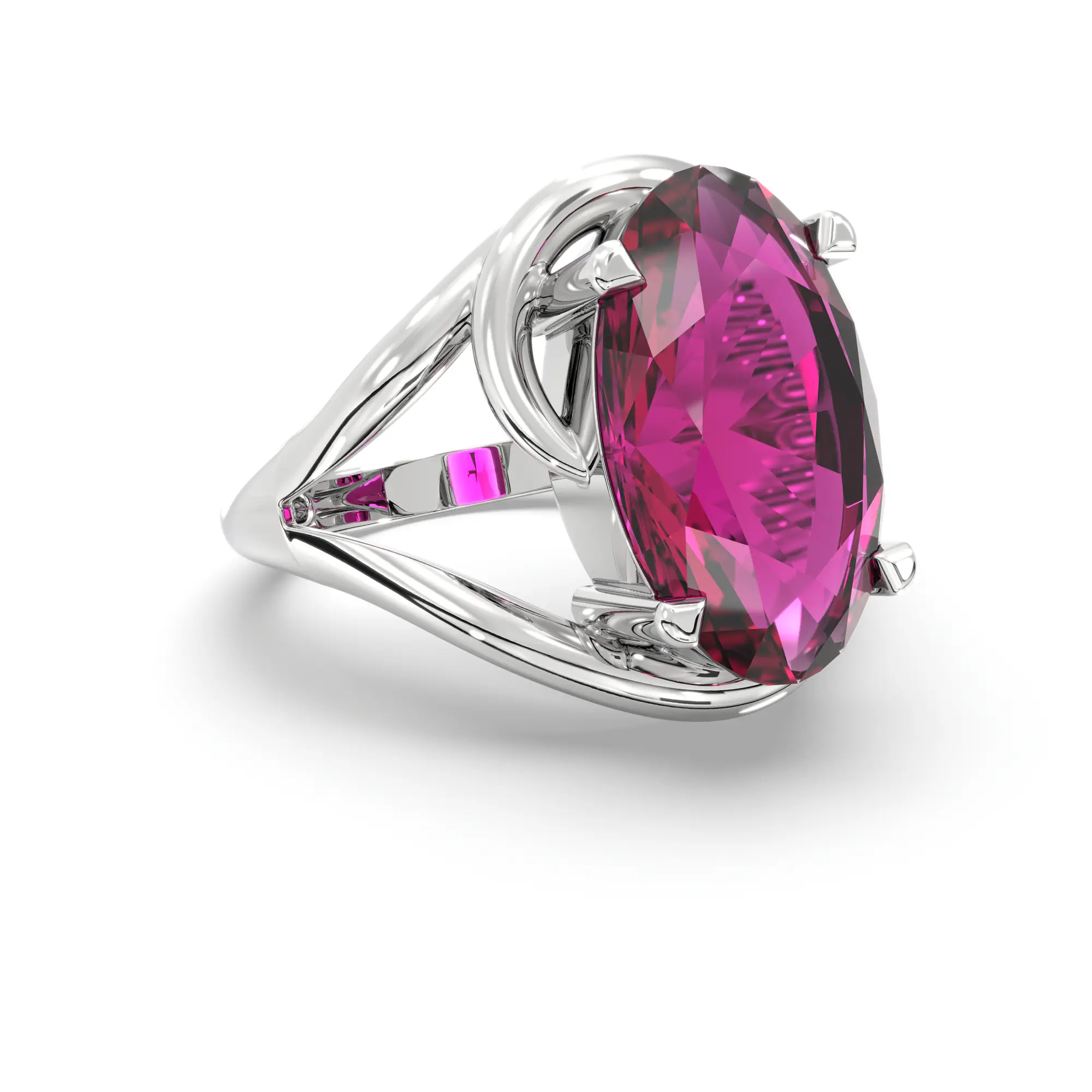 Ruby (Manik) Ring for Women in 18K White Gold – Oval 13x8 mm, Prong Setting, 8 g thumbnail