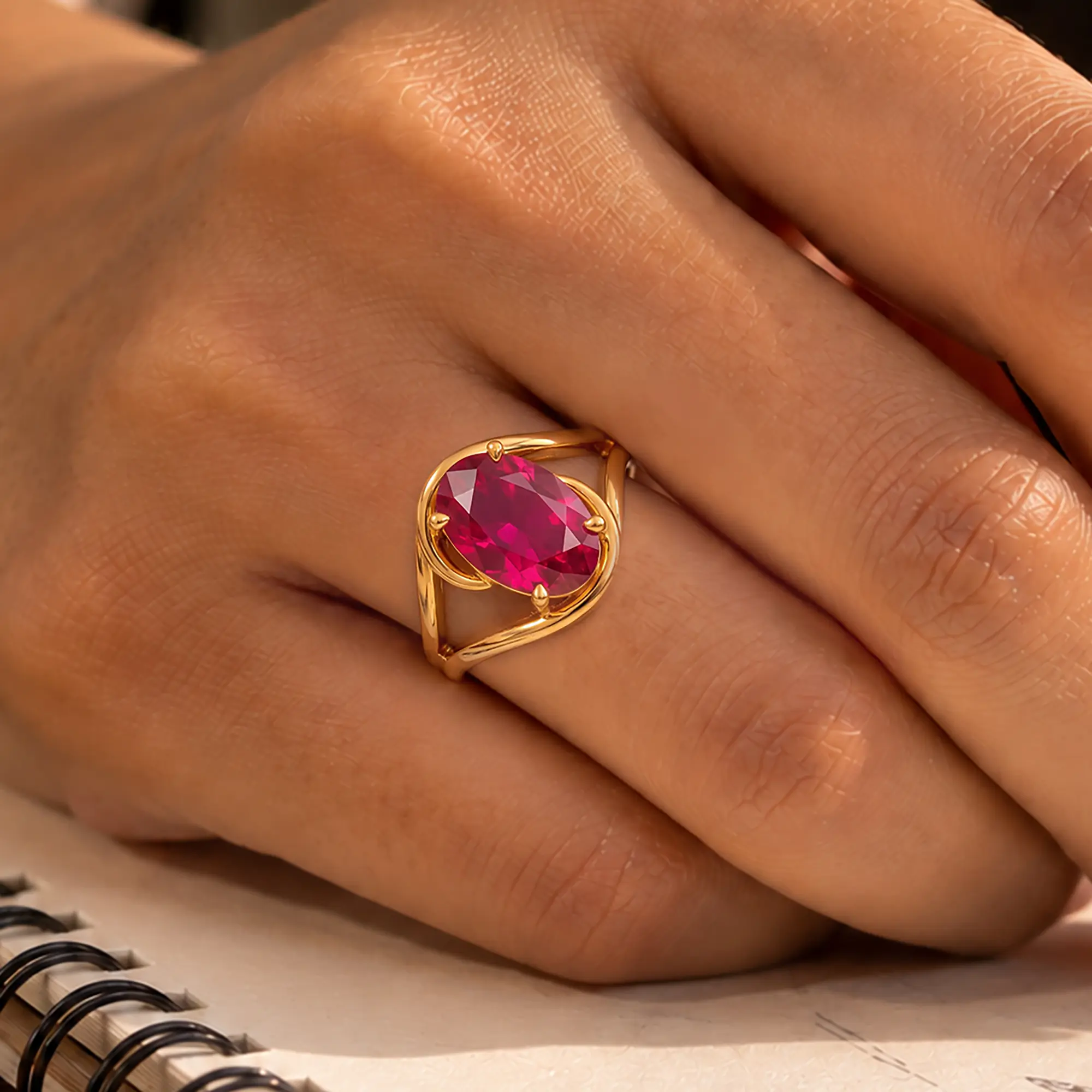 Ruby (Manik) Ring for Women in 22K Yellow Gold – Oval 13x8 mm, Prong Setting, 8 g thumbnail