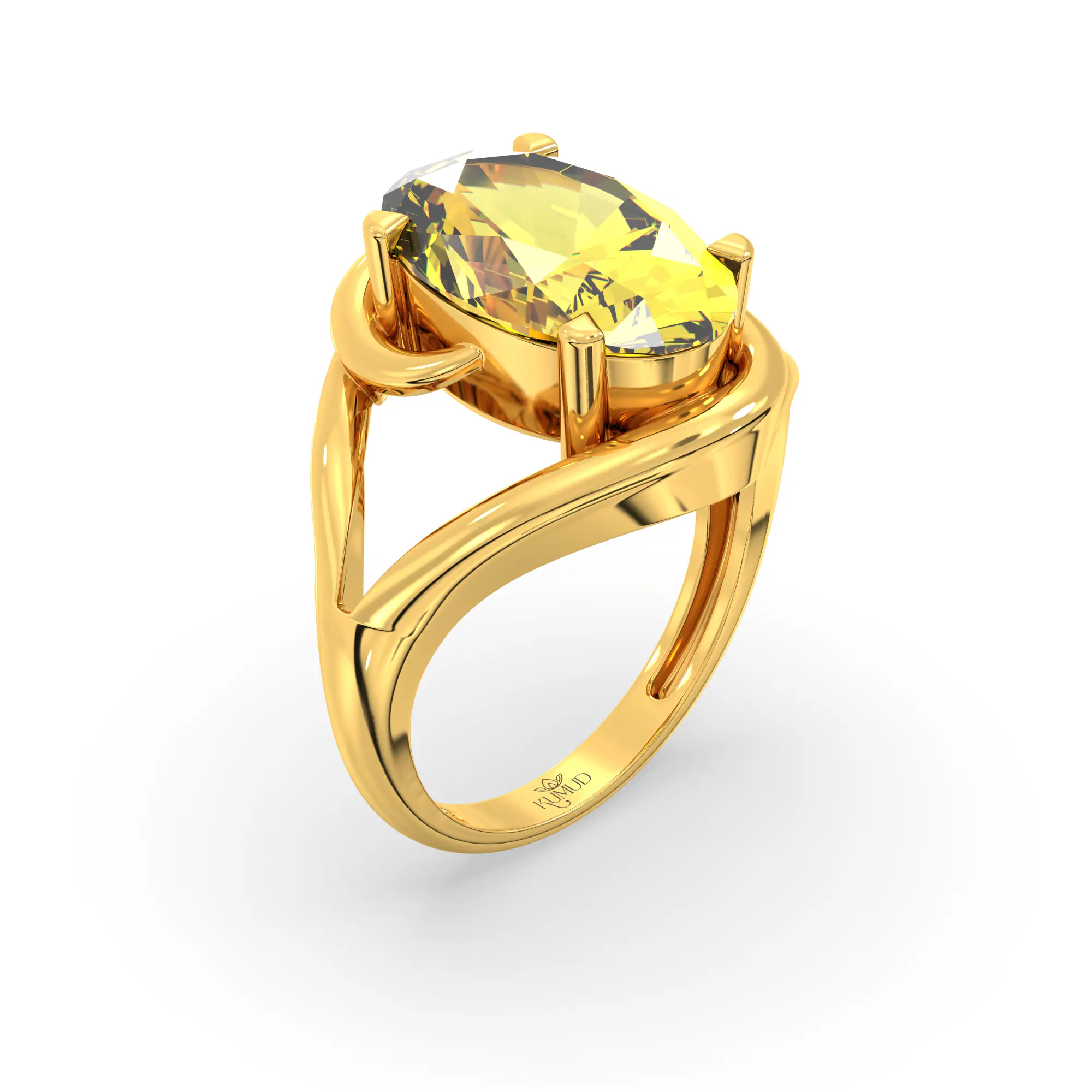 Yellow Sapphire (Pukhraj) Ring for Women in 18K White Gold – Oval 13x8 mm, Prong Setting, 8 g thumbnail