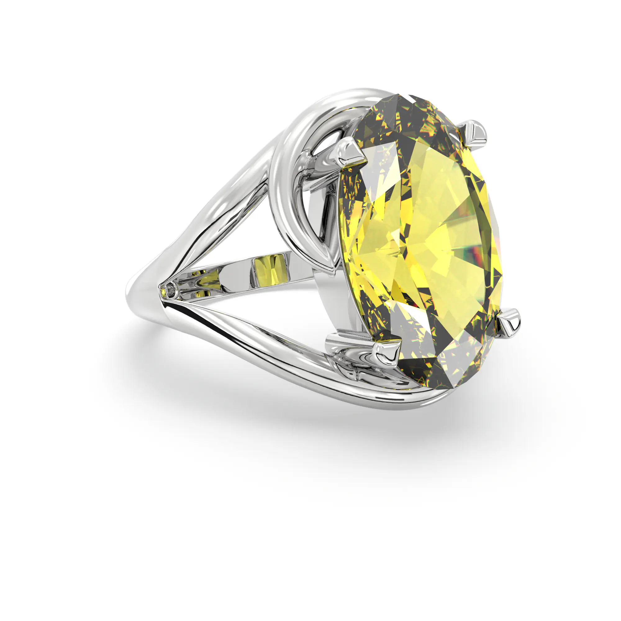 Yellow Sapphire (Pukhraj) Ring for Women in 18K White Gold – Oval 13x8 mm, Prong Setting, 8 g thumbnail