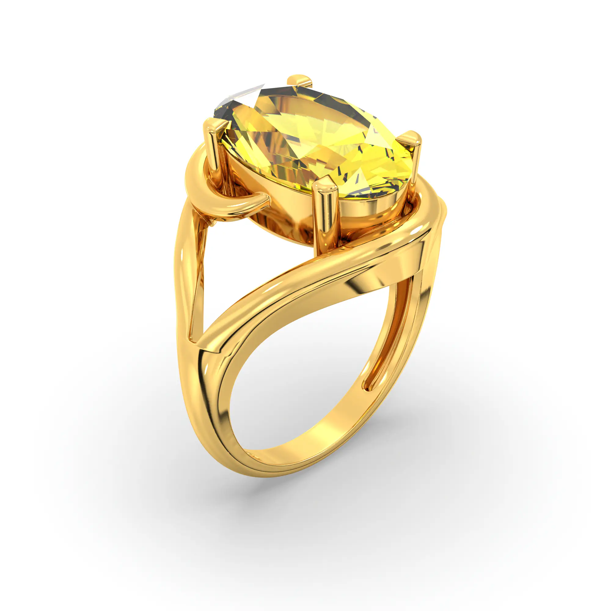 Yellow Sapphire (Pukhraj) Ring for Women in 22K Yellow Gold – Oval 13x8 mm, Prong Setting, 8 g thumbnail