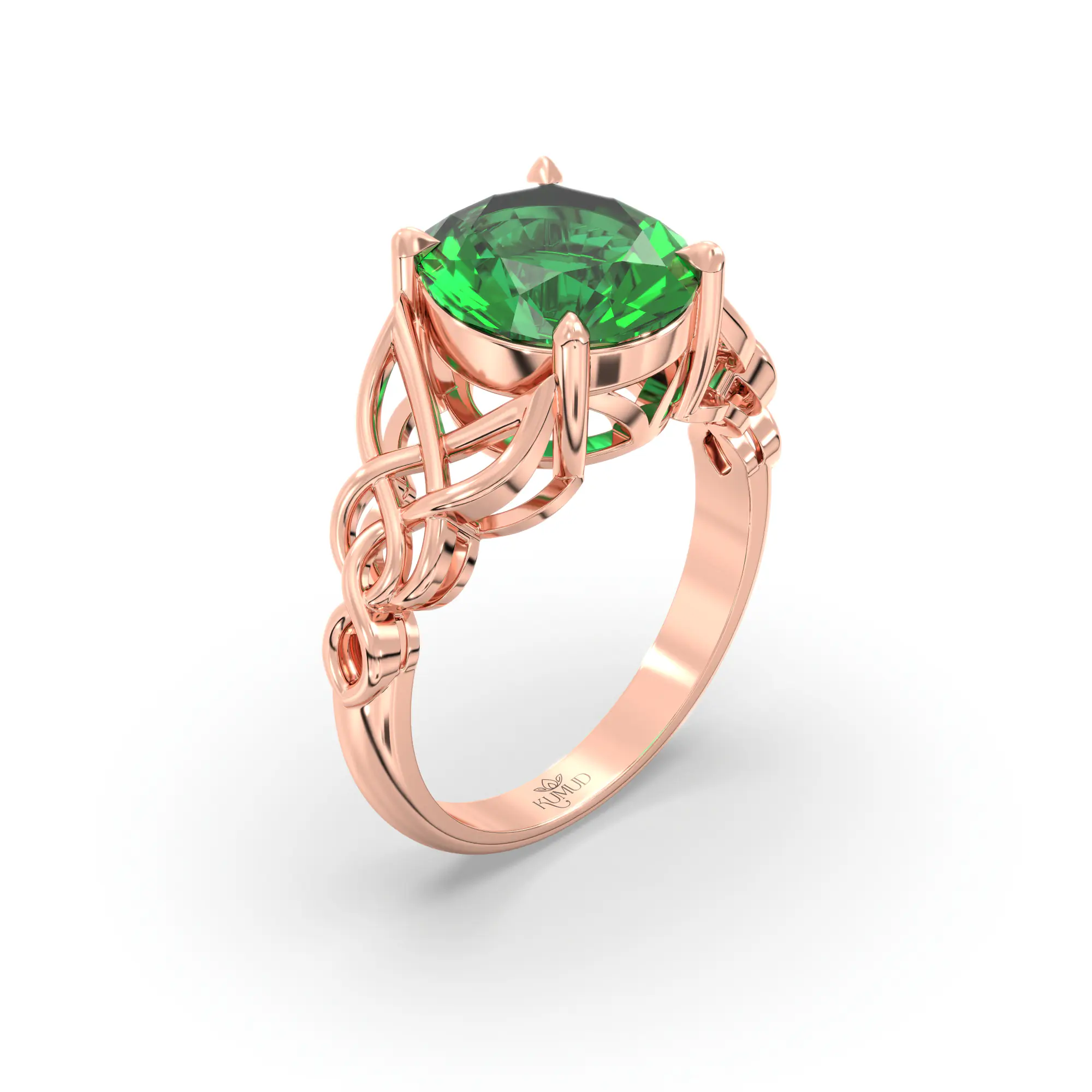 Emerald (Panna) Ring for Women in 18K Rose Gold – Oval 9x8 mm, Prong Setting, 5 g (Design K16B-14) thumbnail