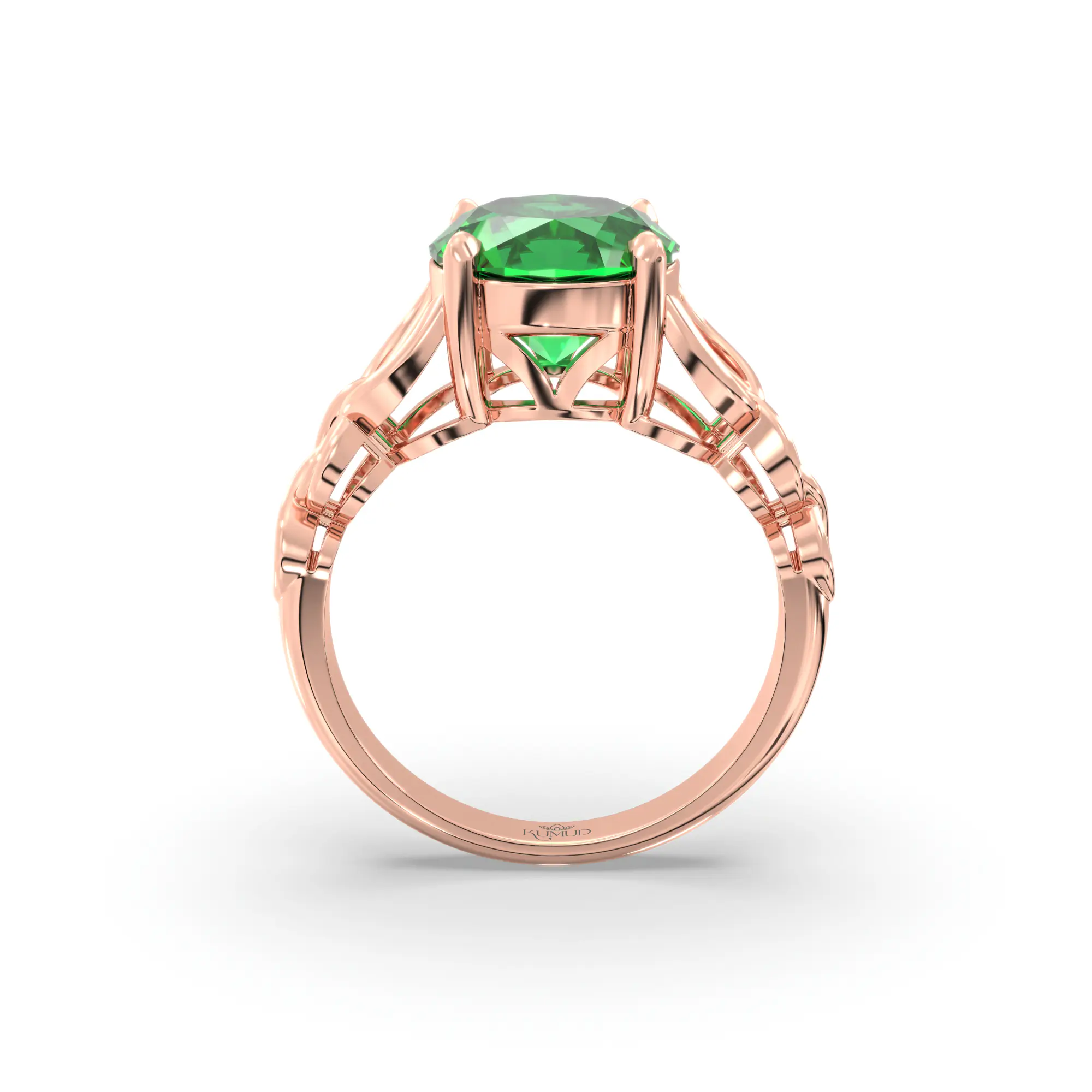 Emerald (Panna) Ring for Women in 18K Rose Gold – Oval 9x8 mm, Prong Setting, 5 g (Design K16B-14) thumbnail
