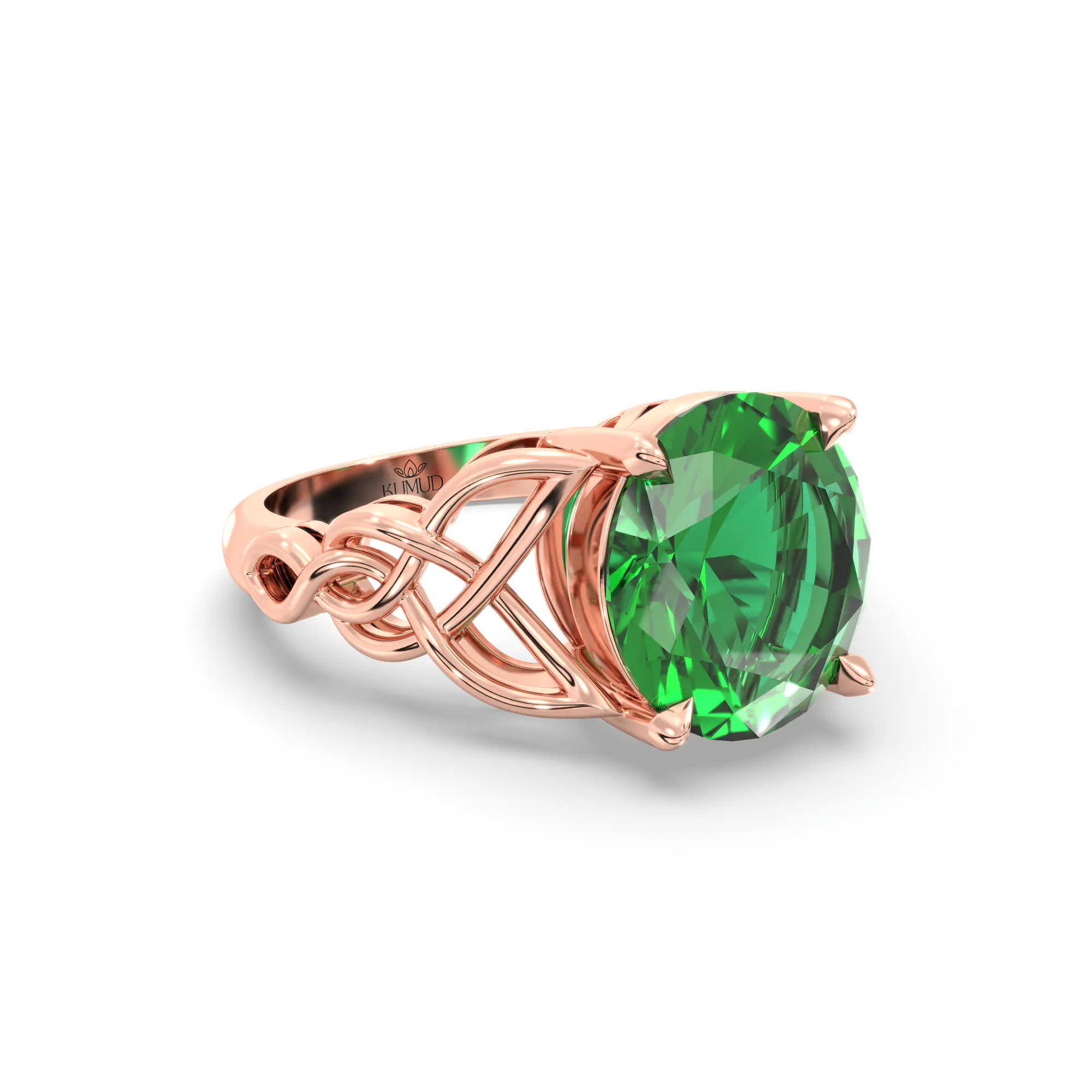 Emerald (Panna) Ring for Women in 18K Rose Gold – Oval 9x8 mm, Prong Setting, 5 g (Design K16B-14) thumbnail