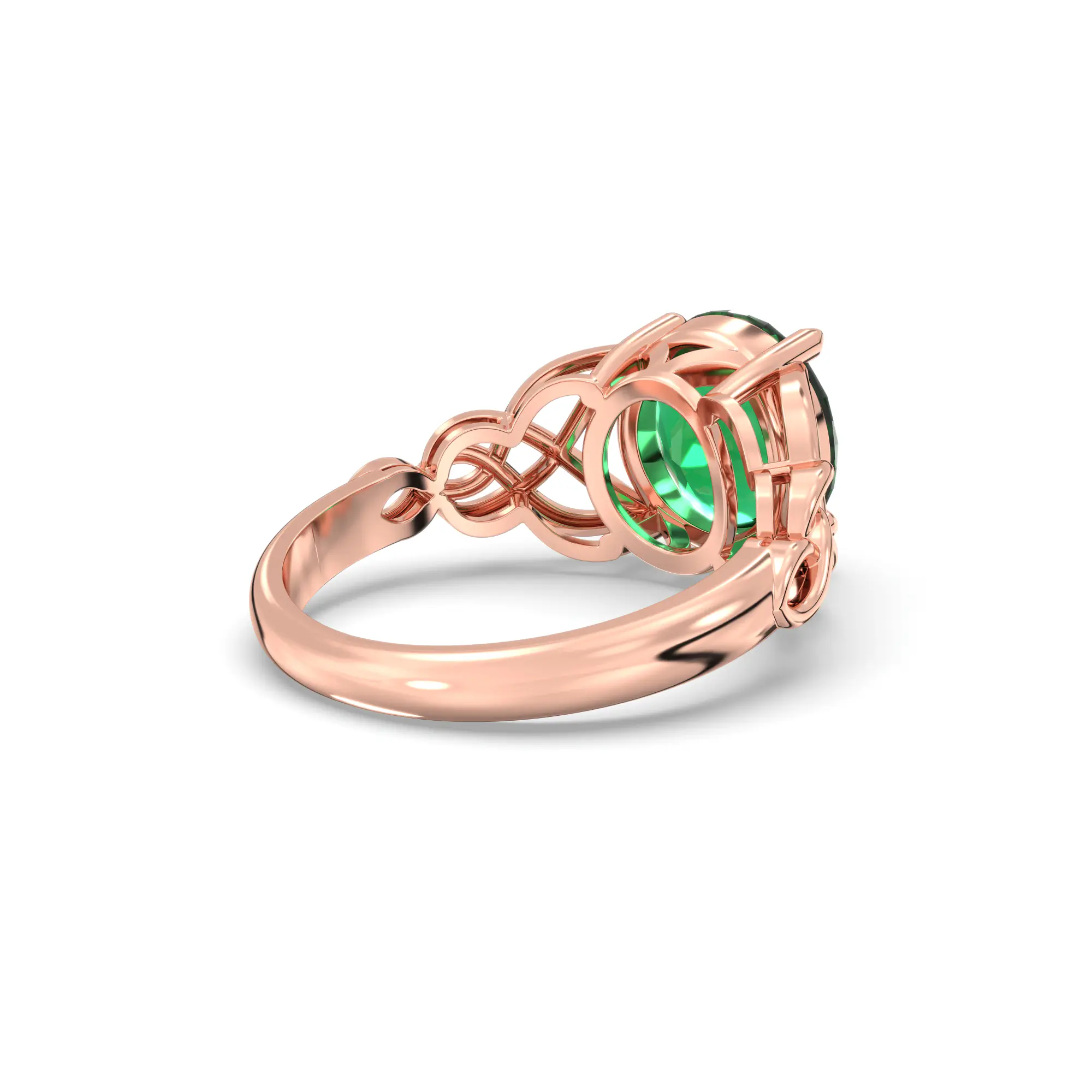 Emerald (Panna) Ring for Women in 18K Rose Gold – Oval 9x8 mm, Prong Setting, 5 g (Design K16B-14) thumbnail