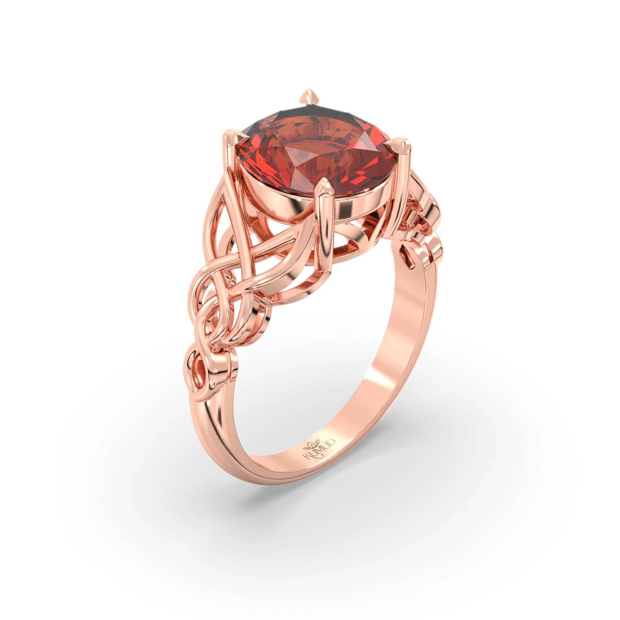 Hessonite (Gomed) Ring for Women in 18K Rose Gold – Oval 9x8 mm, Prong Setting, 5 g (Design K16B-14) thumbnail
