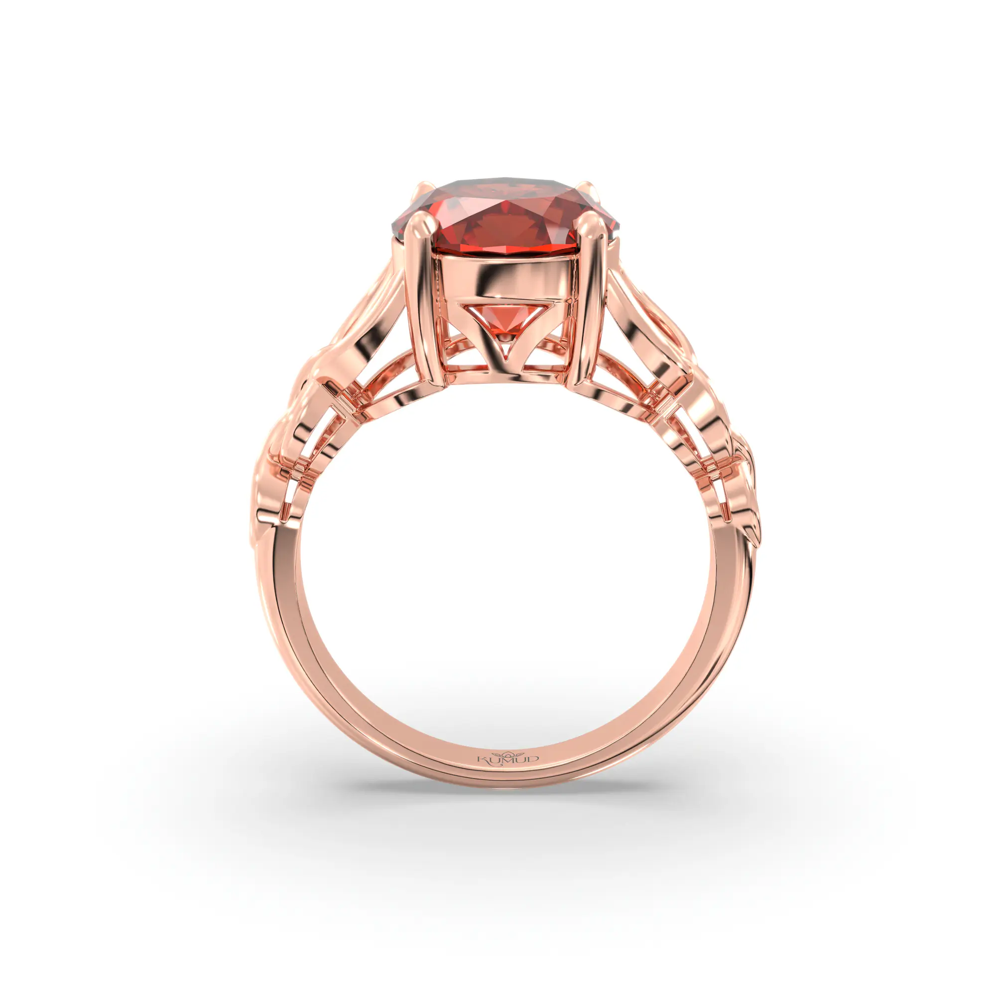 Hessonite (Gomed) Ring for Women in 18K Rose Gold – Oval 9x8 mm, Prong Setting, 5 g (Design K16B-14) thumbnail