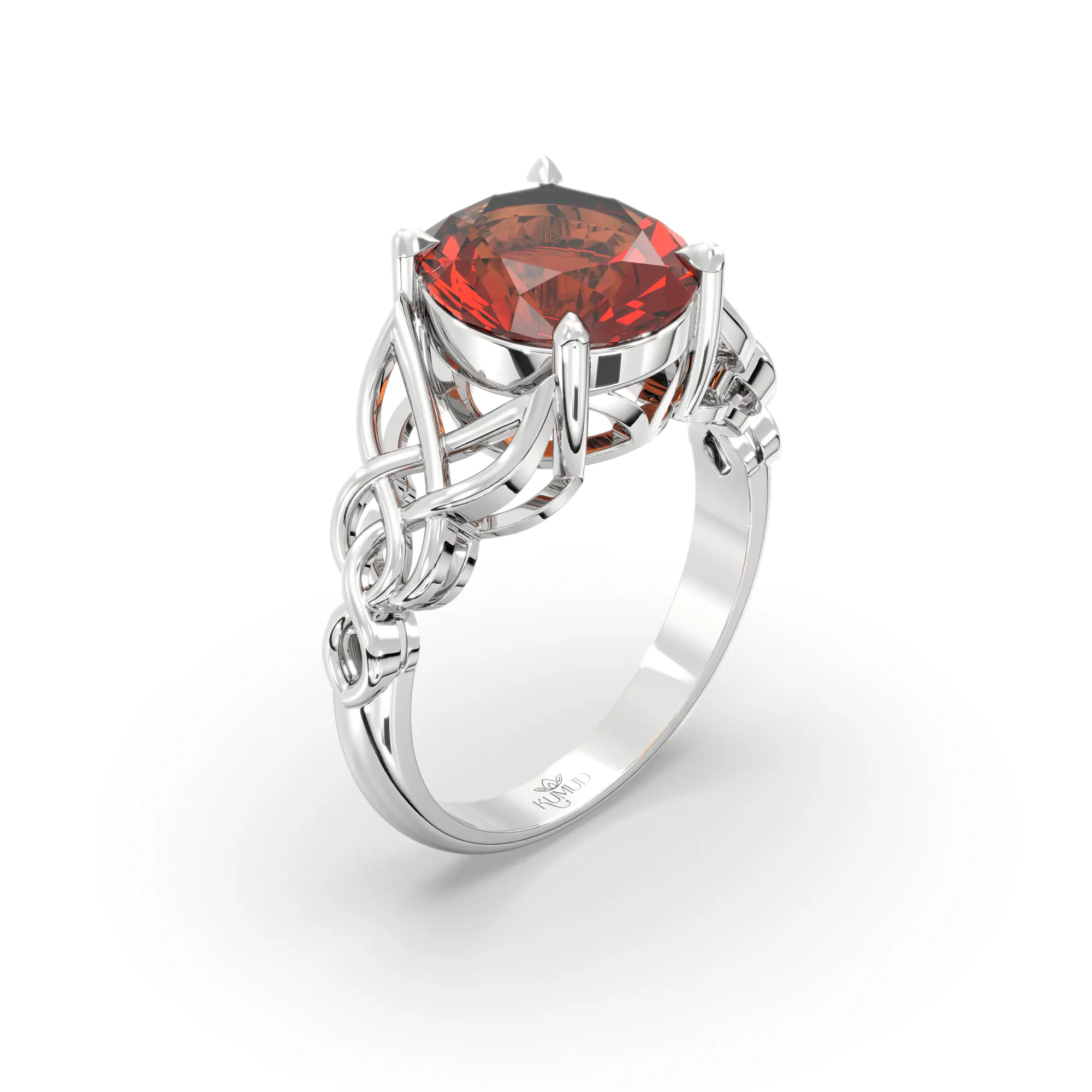 Hessonite (Gomed) Ring for Women in 18K White Gold – Oval 9x8 mm, Prong Setting, 5 g (Design K16B-14) thumbnail