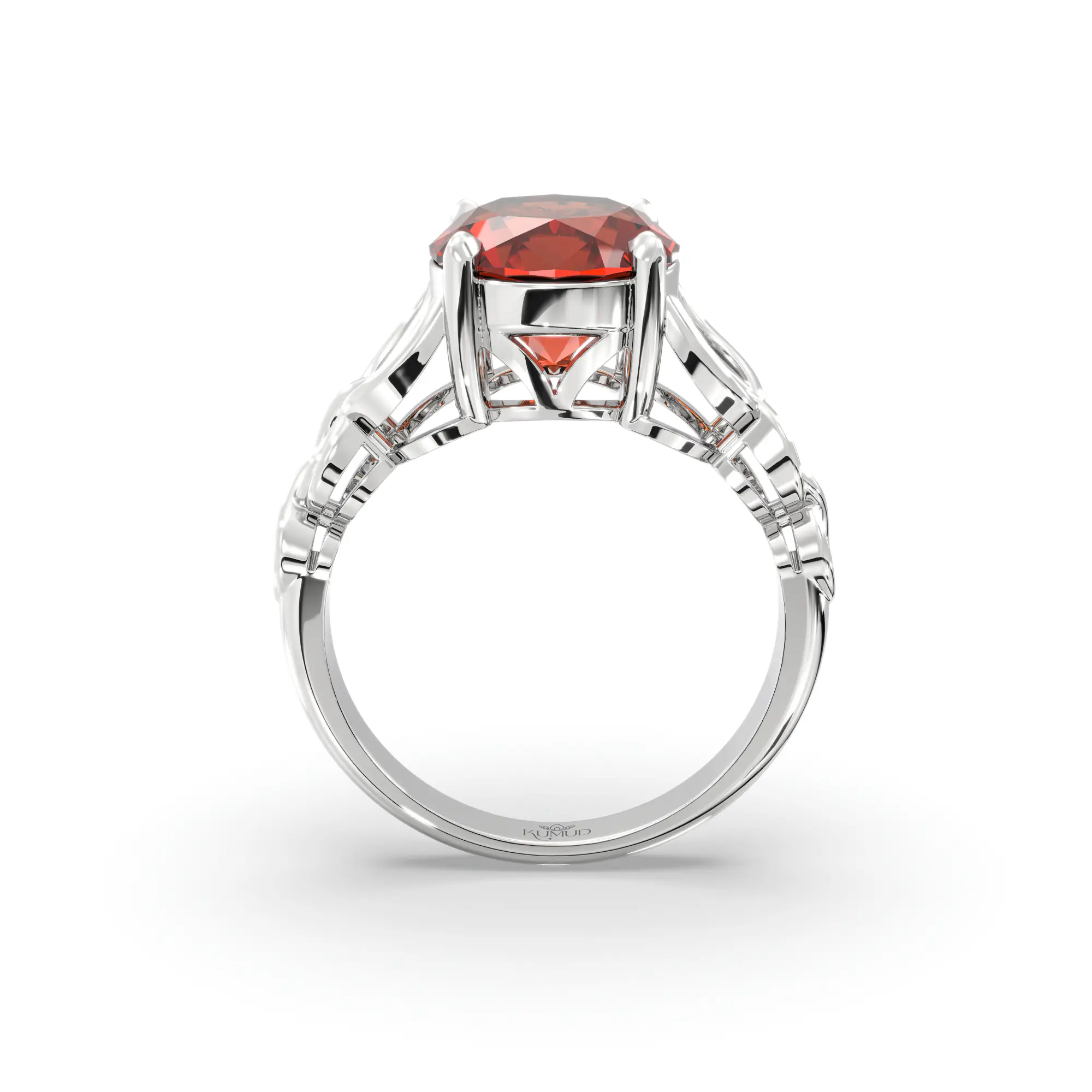 Hessonite (Gomed) Ring for Women in 18K White Gold – Oval 9x8 mm, Prong Setting, 5 g (Design K16B-14) thumbnail