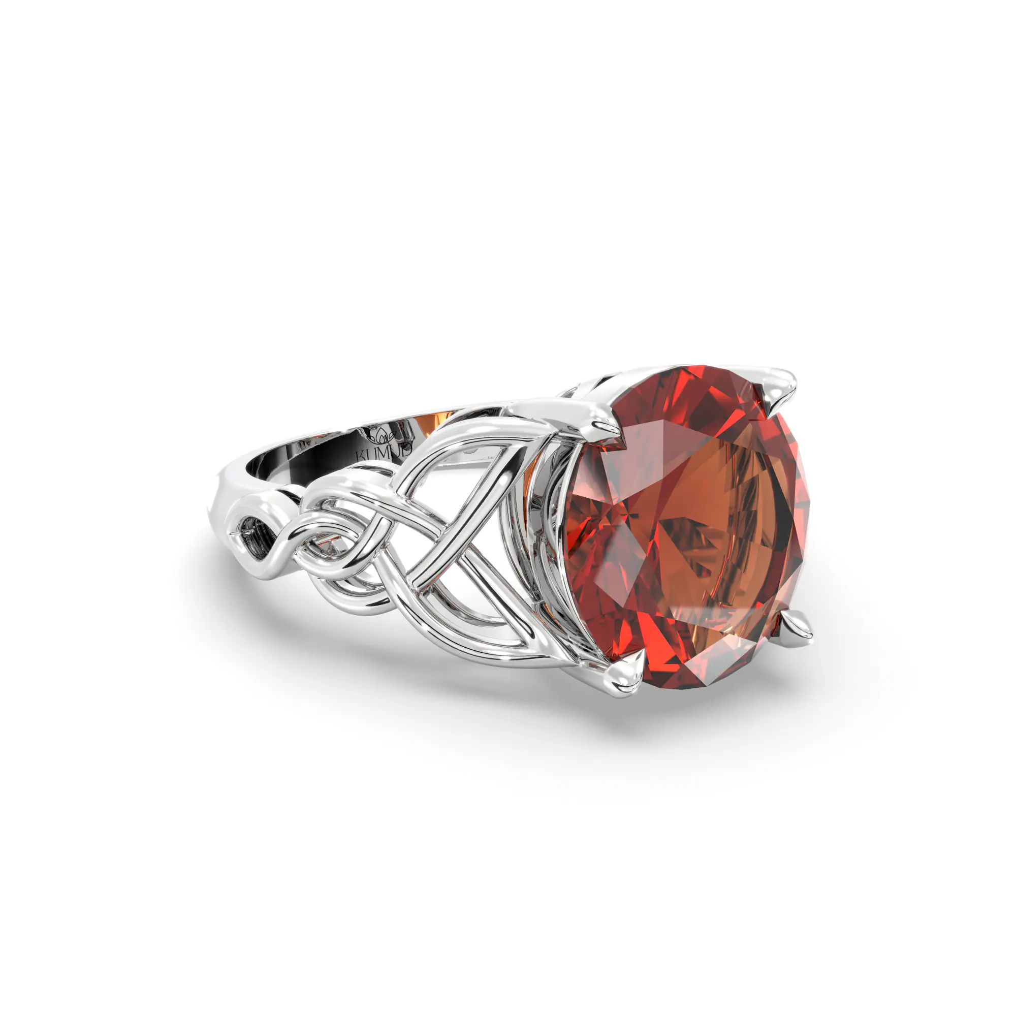 Hessonite (Gomed) Ring for Women in 18K White Gold – Oval 9x8 mm, Prong Setting, 5 g (Design K16B-14) thumbnail