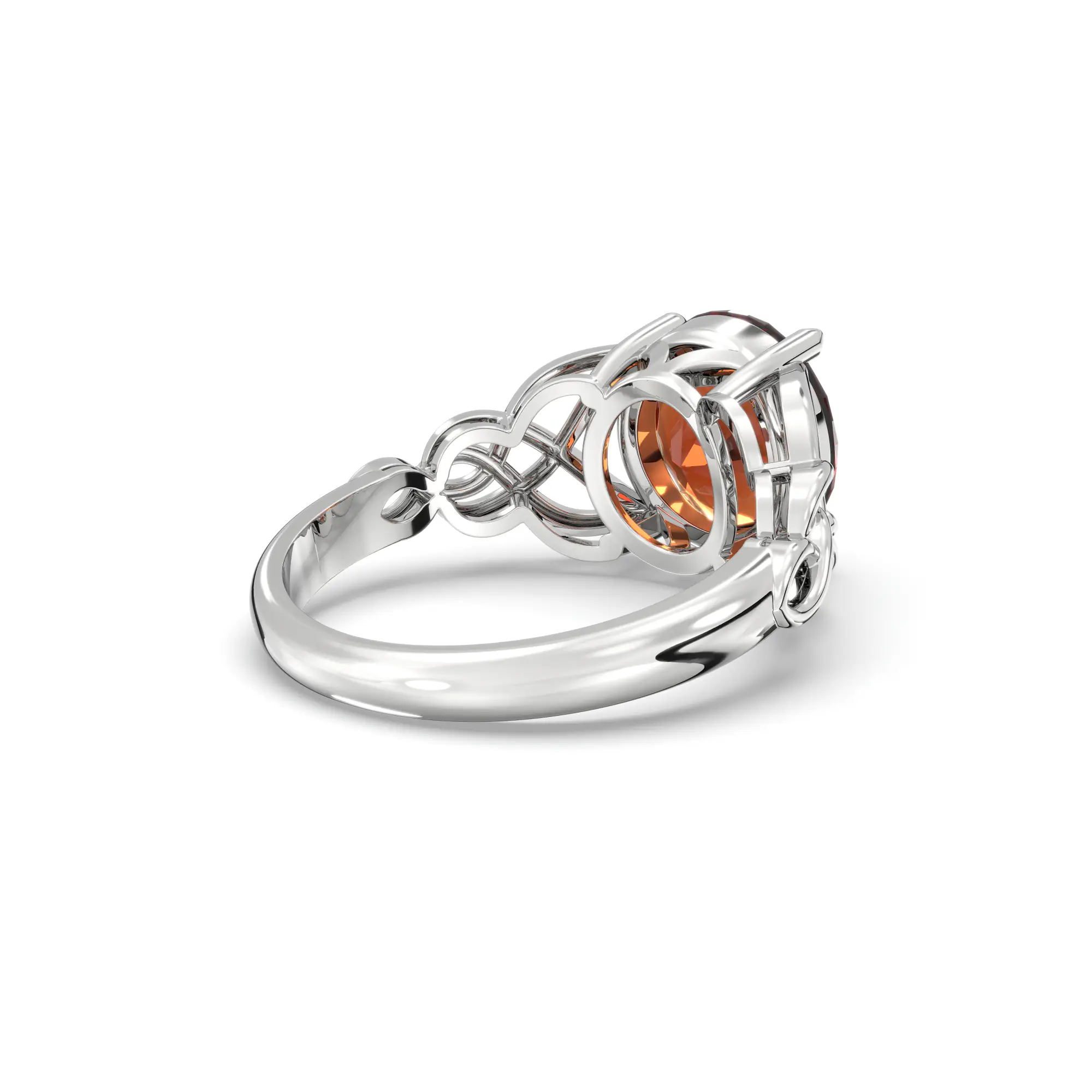 Hessonite (Gomed) Ring for Women in 18K White Gold – Oval 9x8 mm, Prong Setting, 5 g (Design K16B-14) thumbnail