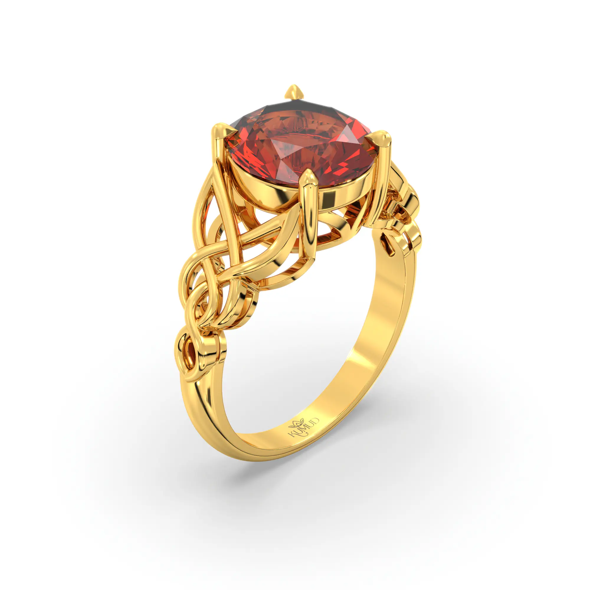 Hessonite (Gomed) Ring for Women in 22K Yellow Gold – Oval 9x8 mm, Prong Setting, 5 g (Design K16B-14) thumbnail