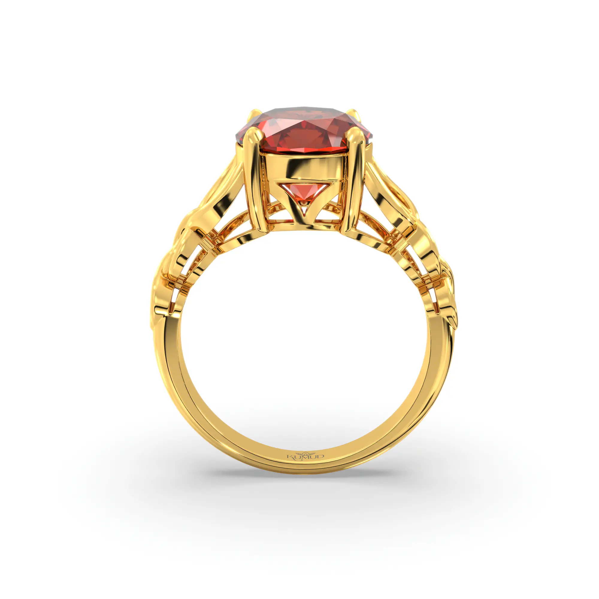 Hessonite (Gomed) Ring for Women in 22K Yellow Gold – Oval 9x8 mm, Prong Setting, 5 g (Design K16B-14) thumbnail