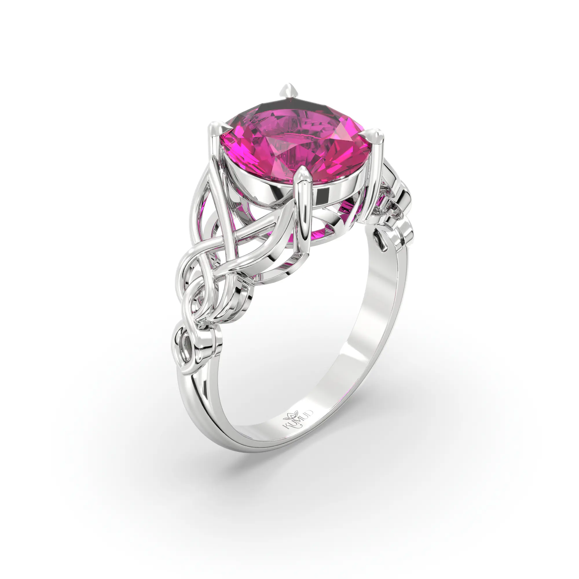Ruby (Manik) Ring for Women in 18K White Gold – Oval 9x8 mm, Prong Setting, 5 g (Design K16B-14) thumbnail