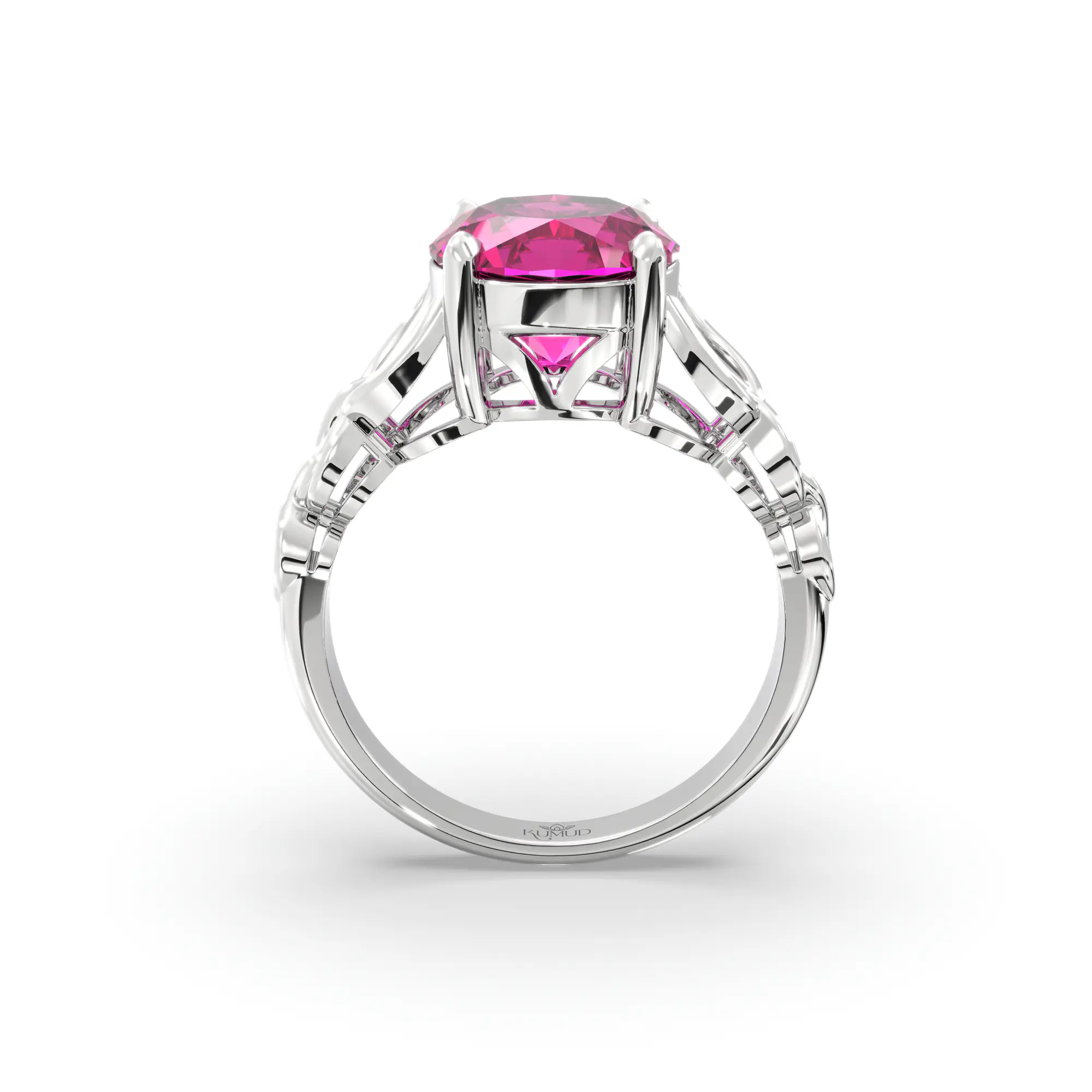 Ruby (Manik) Ring for Women in 18K White Gold – Oval 9x8 mm, Prong Setting, 5 g (Design K16B-14) thumbnail