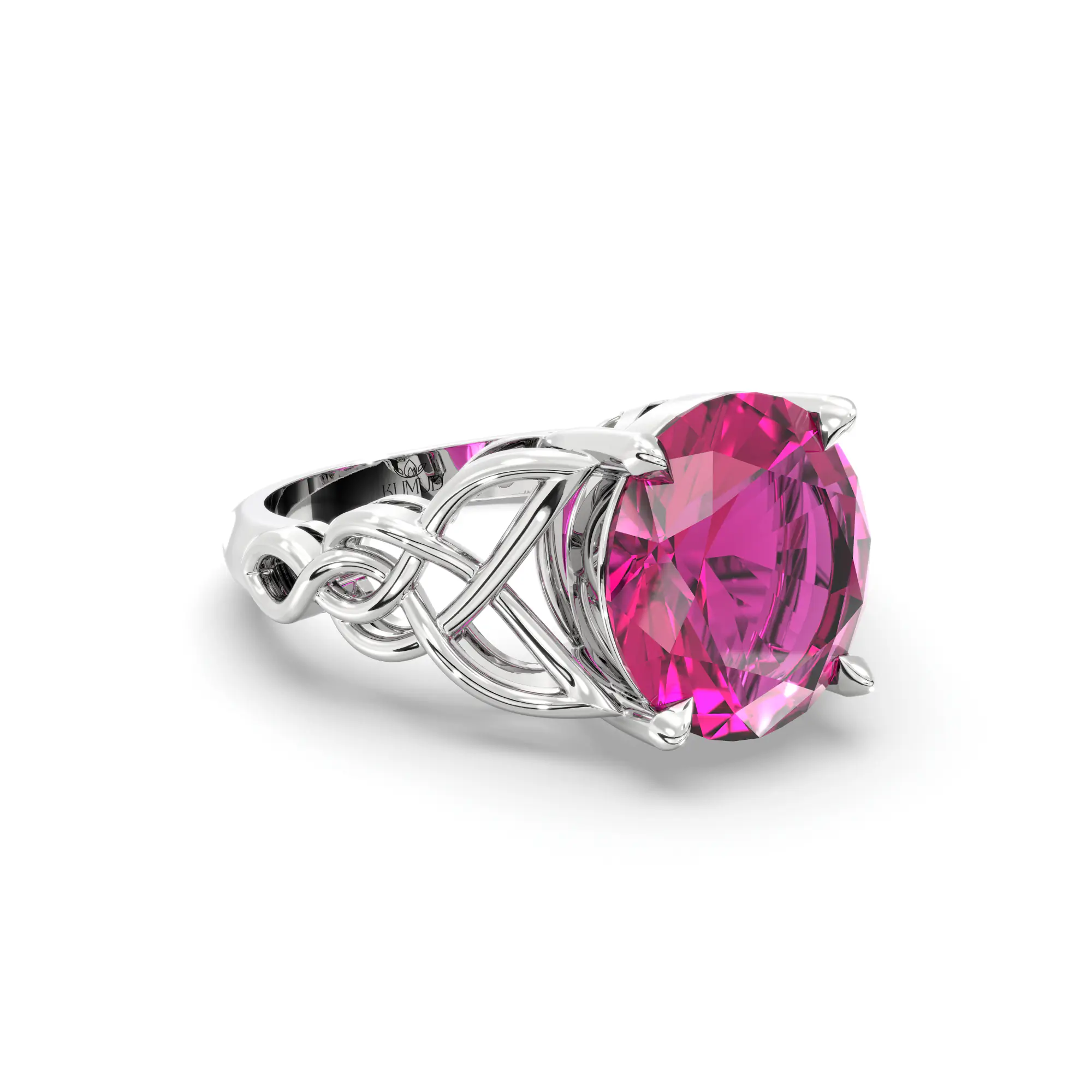 Ruby (Manik) Ring for Women in 18K White Gold – Oval 9x8 mm, Prong Setting, 5 g (Design K16B-14) thumbnail