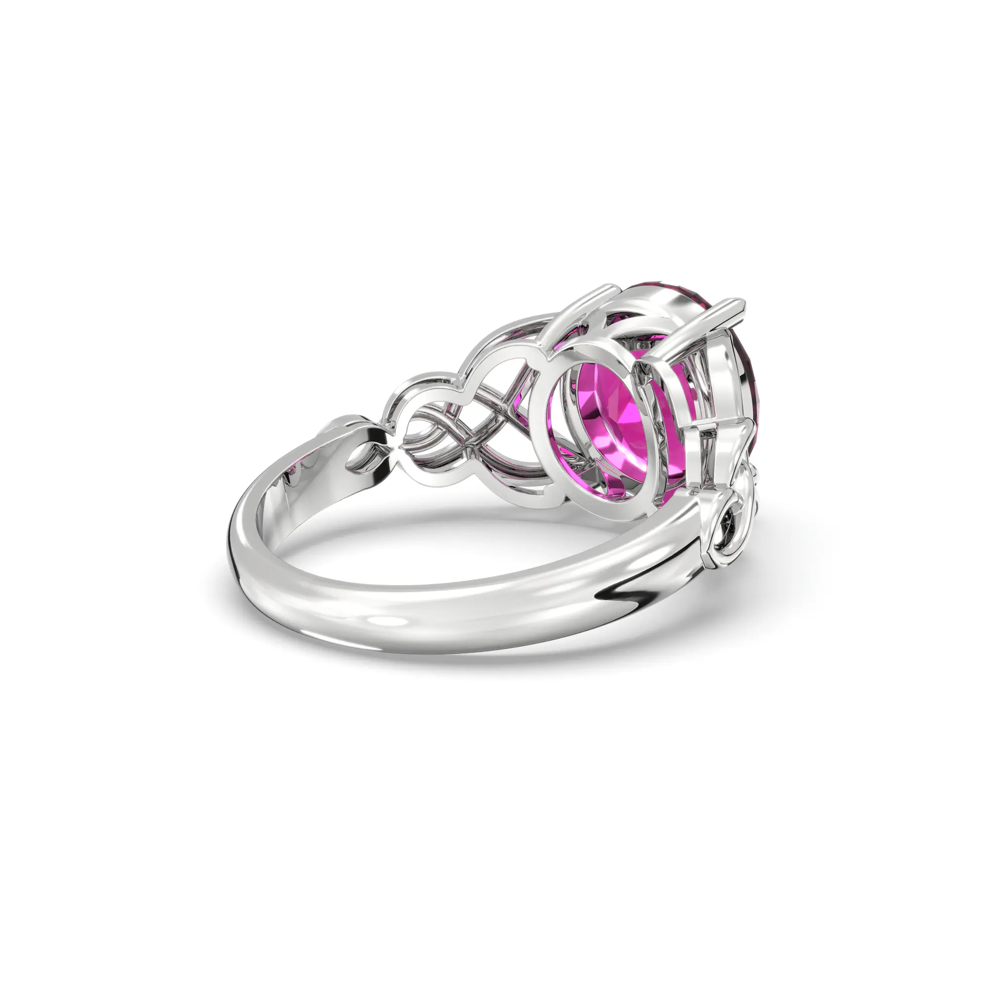 Ruby (Manik) Ring for Women in 18K White Gold – Oval 9x8 mm, Prong Setting, 5 g (Design K16B-14) thumbnail