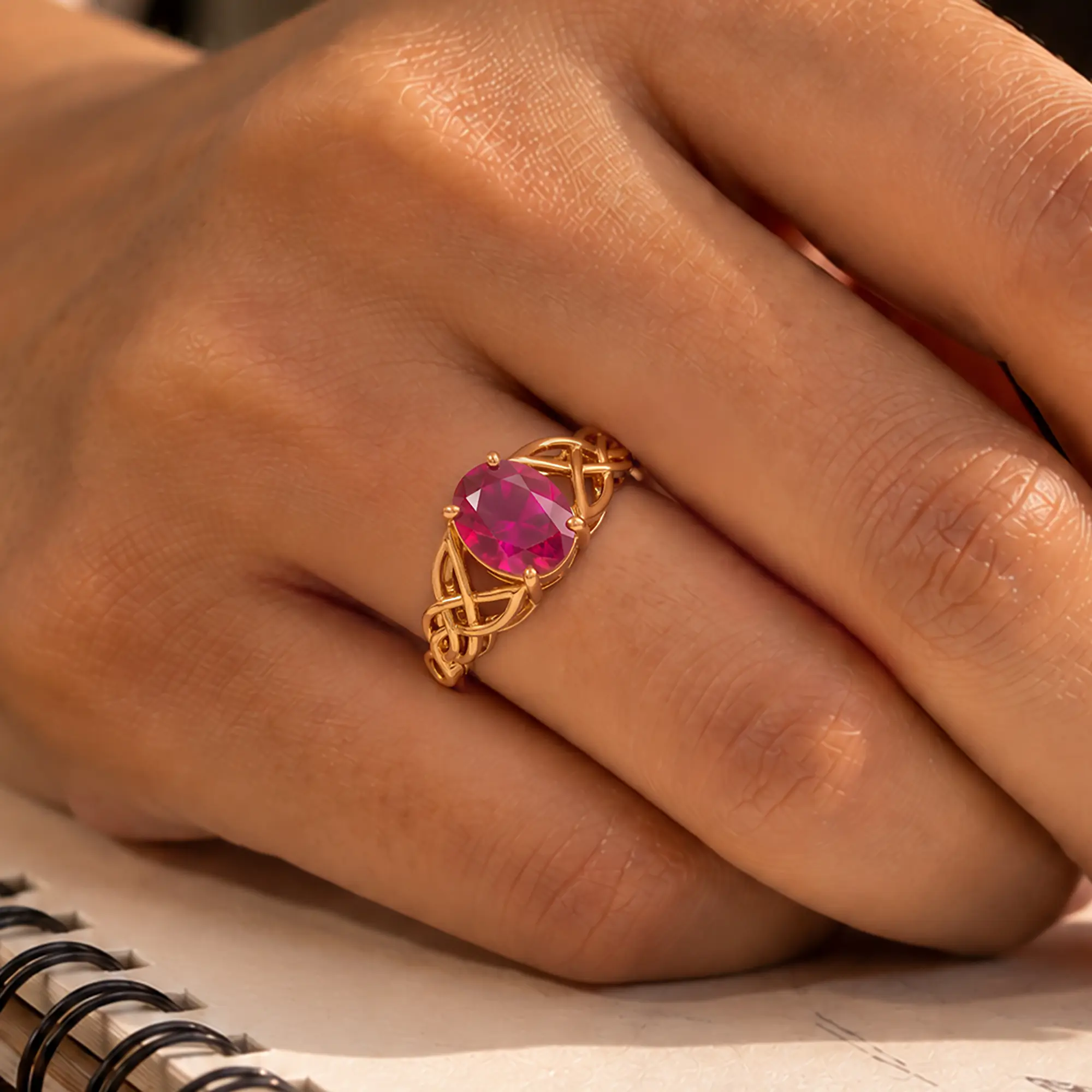 Ruby (Manik) Ring for Women in 22K Yellow Gold – Oval 9x8 mm, Prong Setting, 5 g (Design K16B-14) thumbnail