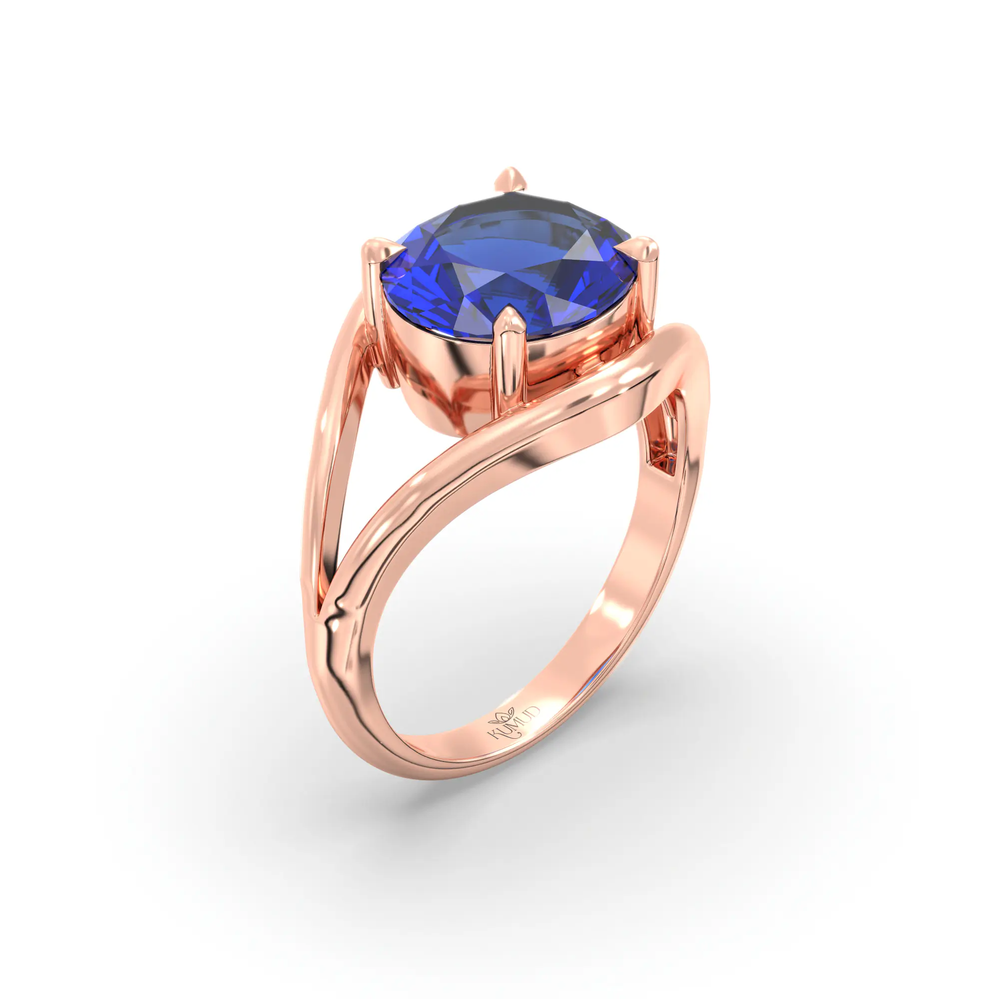 Blue Sapphire (Neelam) Ring for Women in 18K Rose Gold – Oval 9x8 mm, Prong Setting, 6 g (Design K16B-15) thumbnail