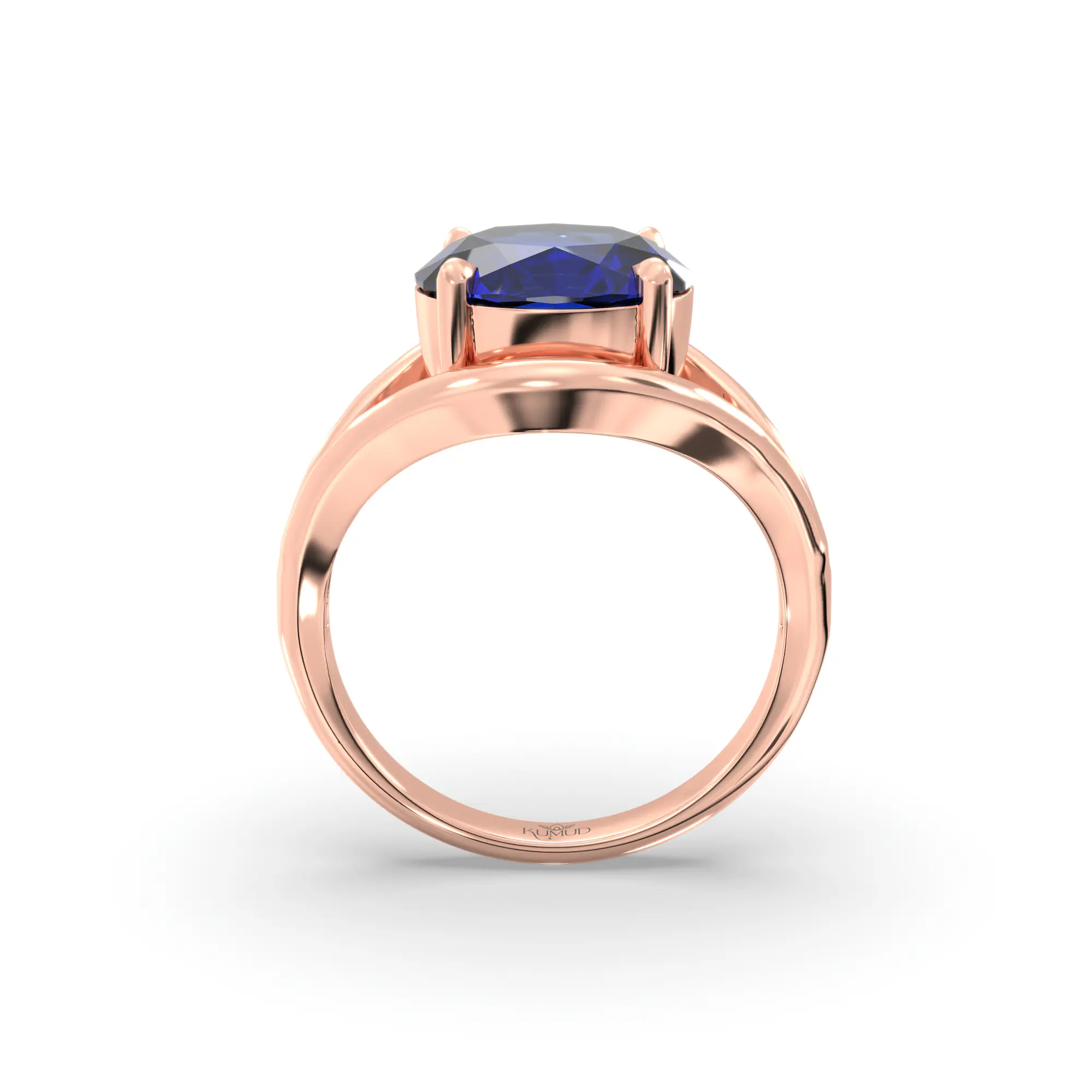 Blue Sapphire (Neelam) Ring for Women in 18K Rose Gold – Oval 9x8 mm, Prong Setting, 6 g (Design K16B-15) thumbnail