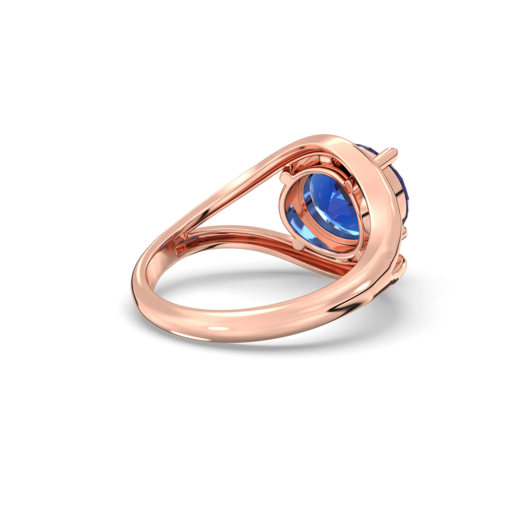 Blue Sapphire (Neelam) Ring for Women in 18K Rose Gold – Oval 9x8 mm, Prong Setting, 6 g (Design K16B-15) thumbnail