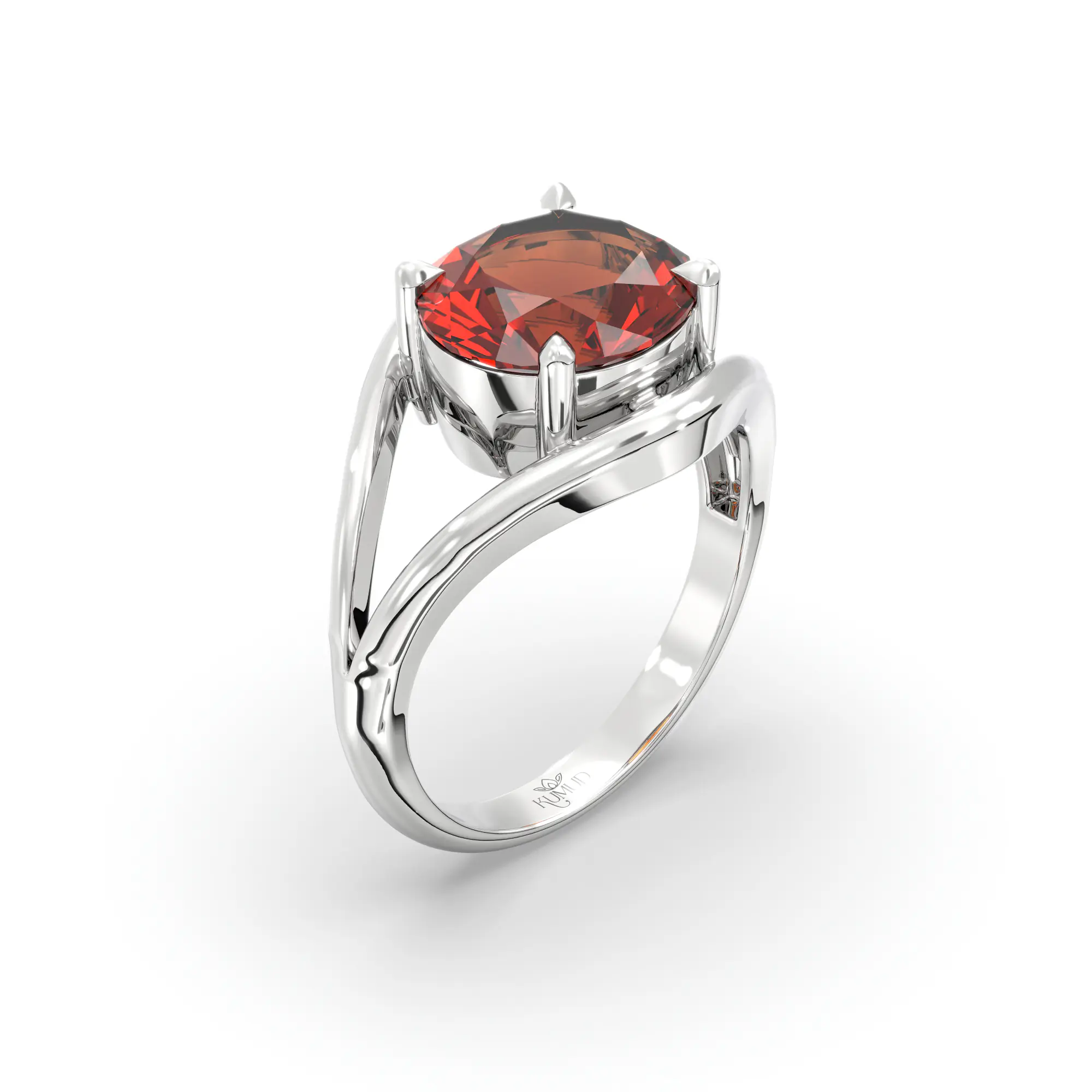 Hessonite (Gomed) Ring for Women in 18K White Gold – Oval 9x8 mm, Prong Setting, 6 g (Design K16B-15) thumbnail