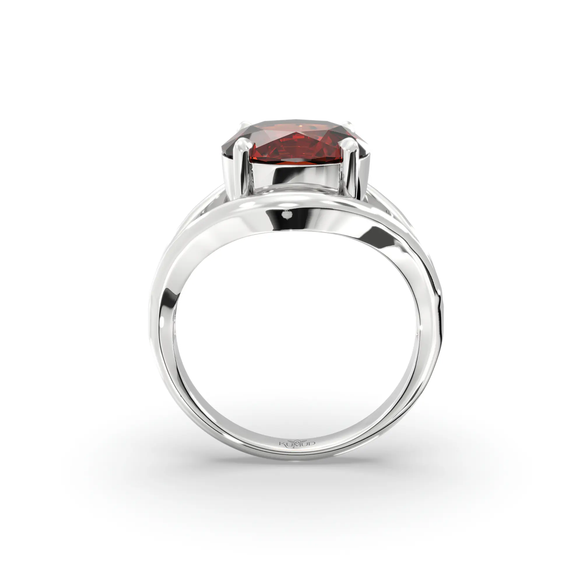 Hessonite (Gomed) Ring for Women in 18K White Gold – Oval 9x8 mm, Prong Setting, 6 g (Design K16B-15) thumbnail