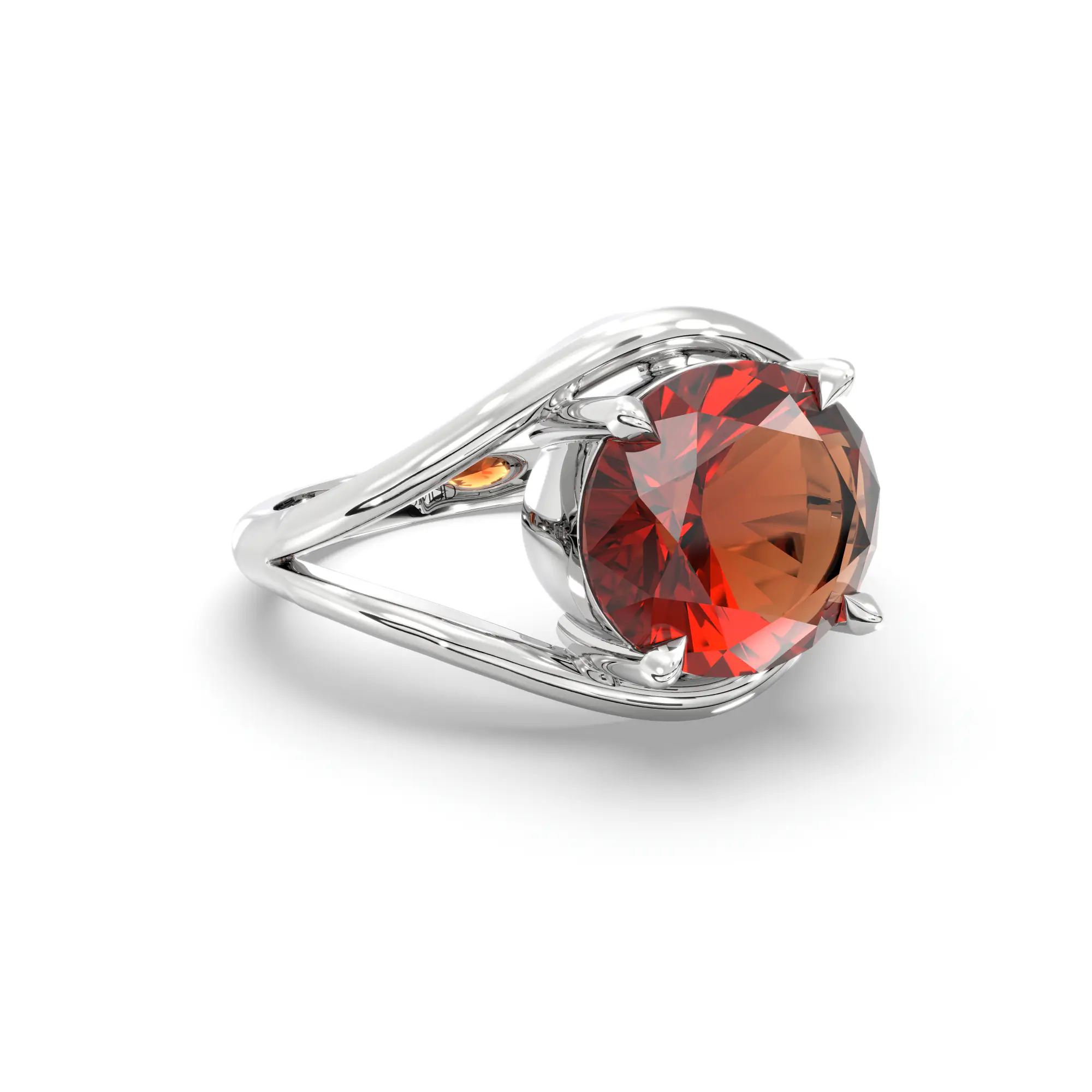 Hessonite (Gomed) Ring for Women in 18K White Gold – Oval 9x8 mm, Prong Setting, 6 g (Design K16B-15) thumbnail