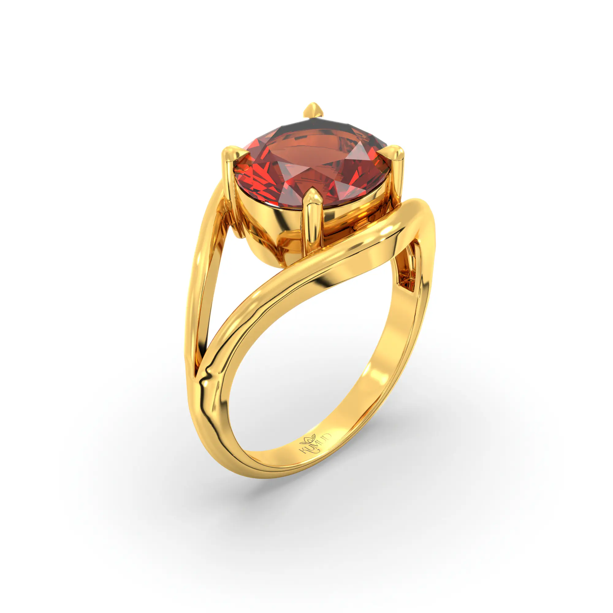 Hessonite (Gomed) Ring for Women in 22K Yellow Gold – Oval 9x8 mm, Prong Setting, 6 g (Design K16B-15) thumbnail
