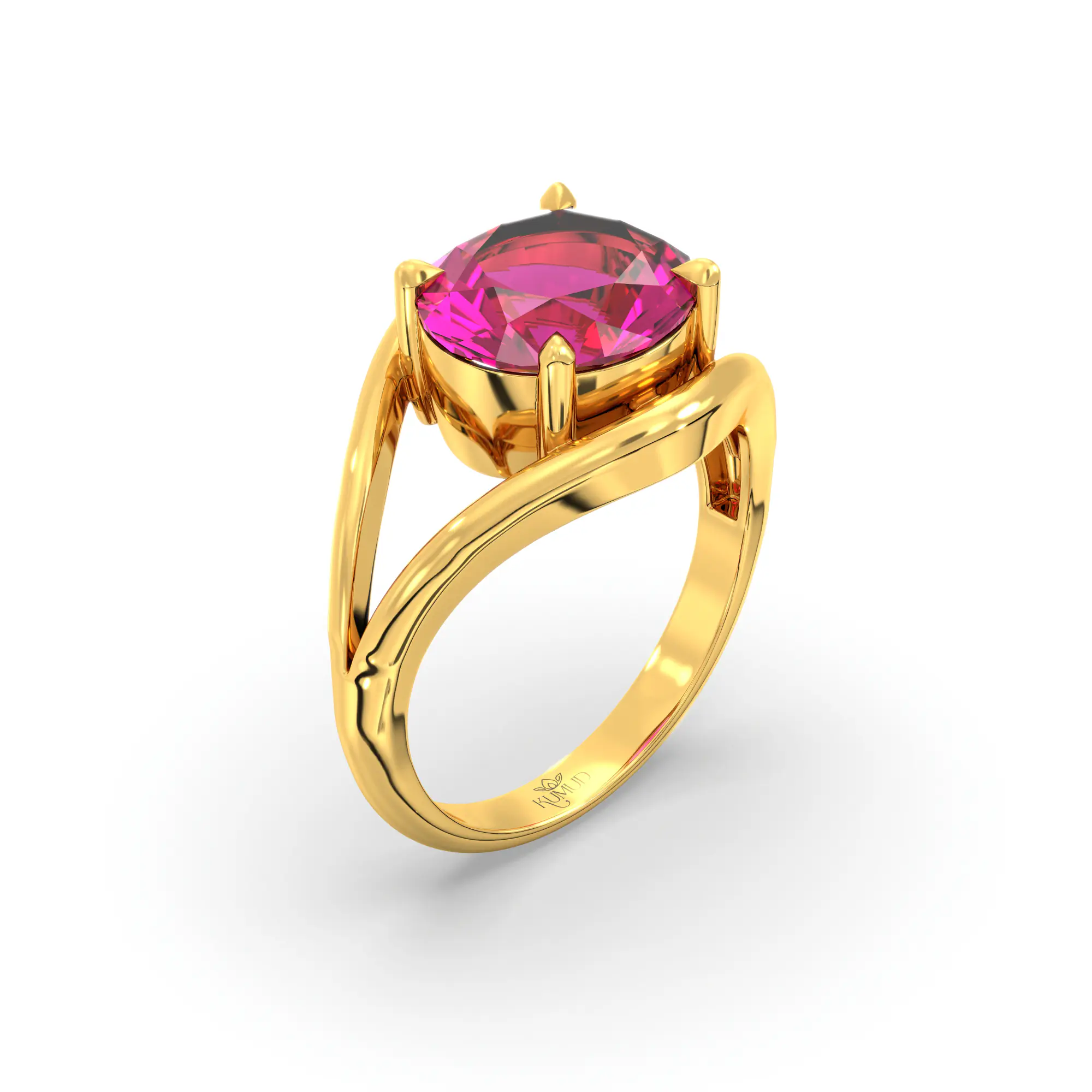 Ruby (Manik) Ring for Women in 22K Yellow Gold – Oval 9x8 mm, Prong Setting, 6 g (Design K16B-15) thumbnail