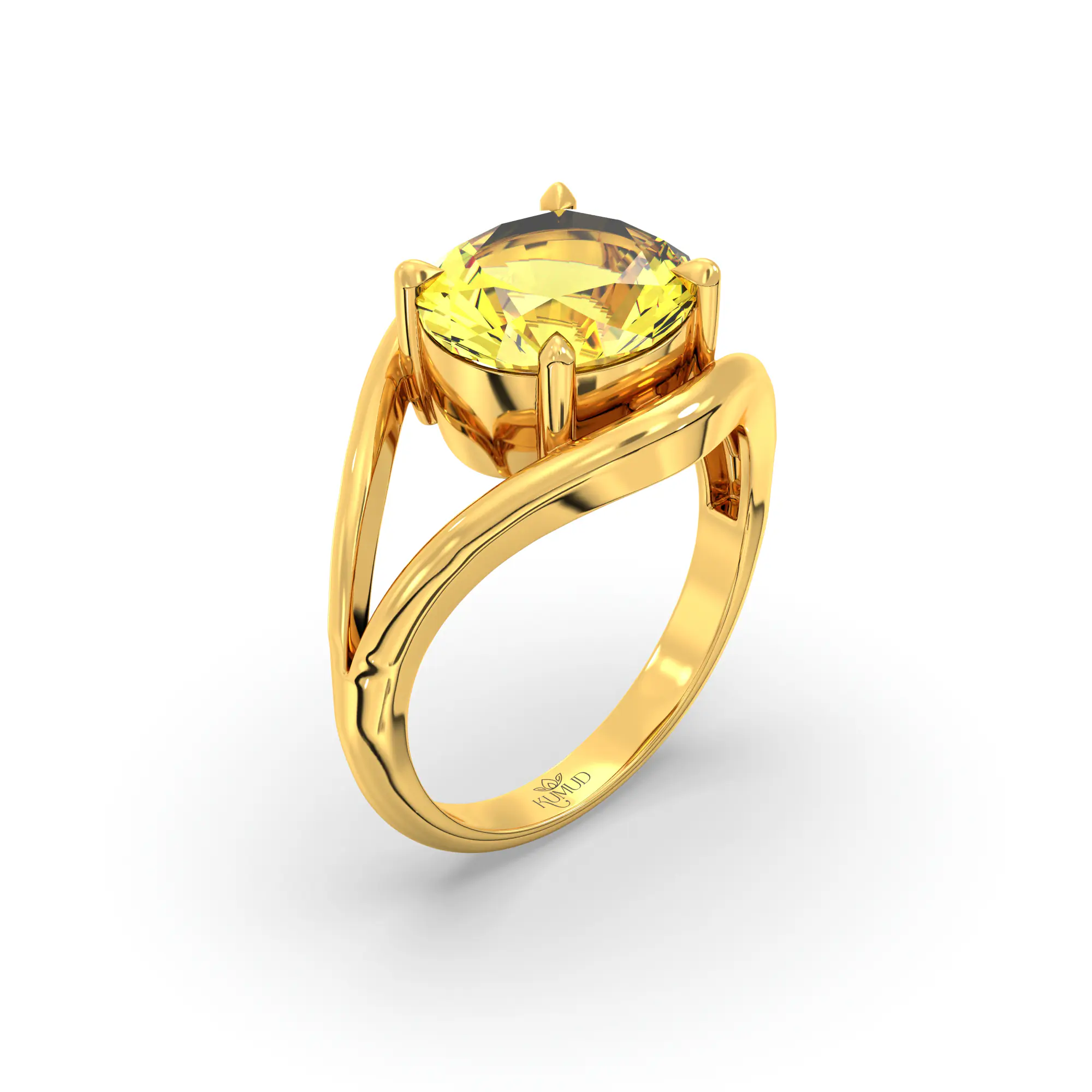 Yellow Sapphire (Pukhraj) Ring for Women in 22K Yellow Gold – Oval 9x8 mm, Prong Setting, 6 g (Design K16B-15) thumbnail