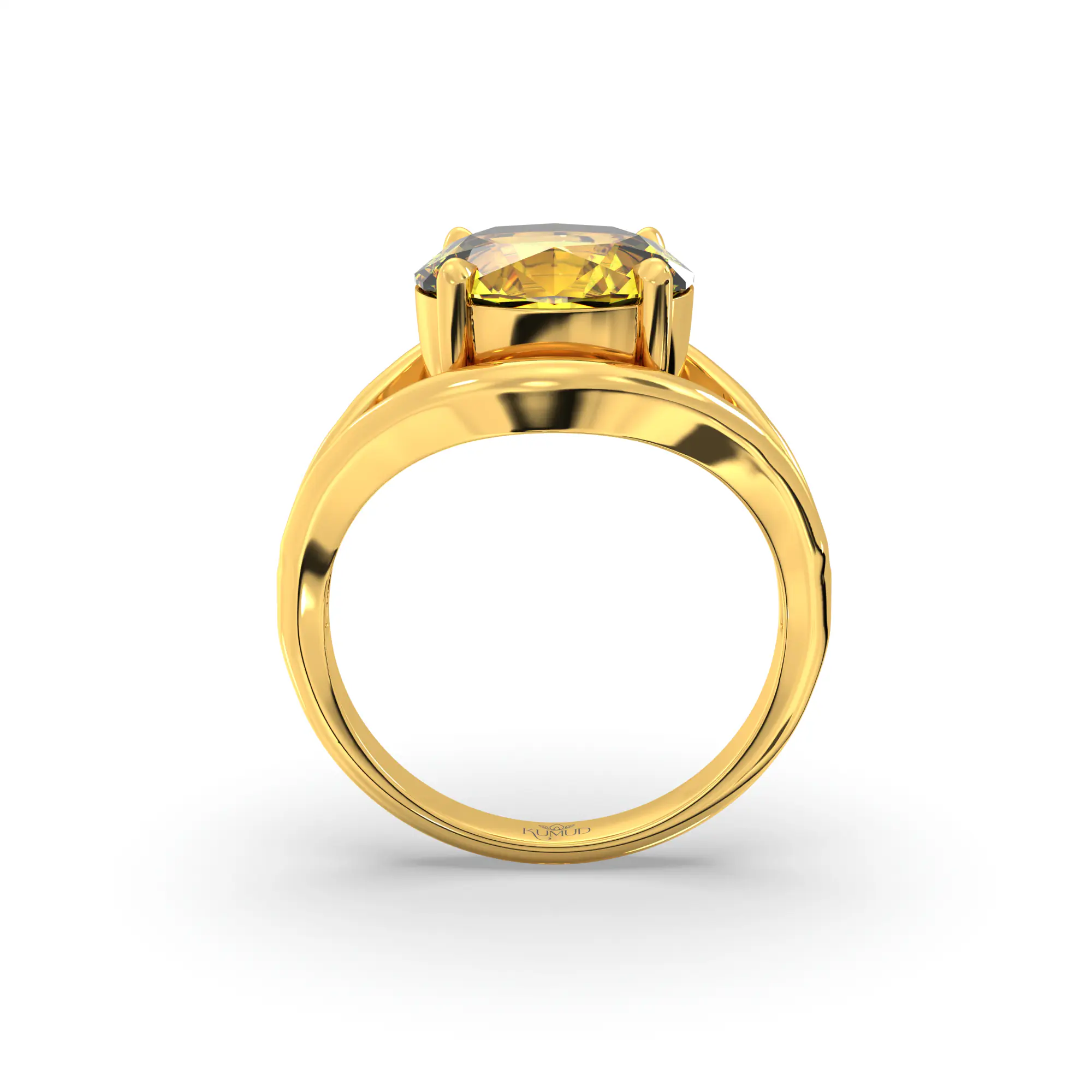 Yellow Sapphire (Pukhraj) Ring for Women in 22K Yellow Gold – Oval 9x8 mm, Prong Setting, 6 g (Design K16B-15) thumbnail