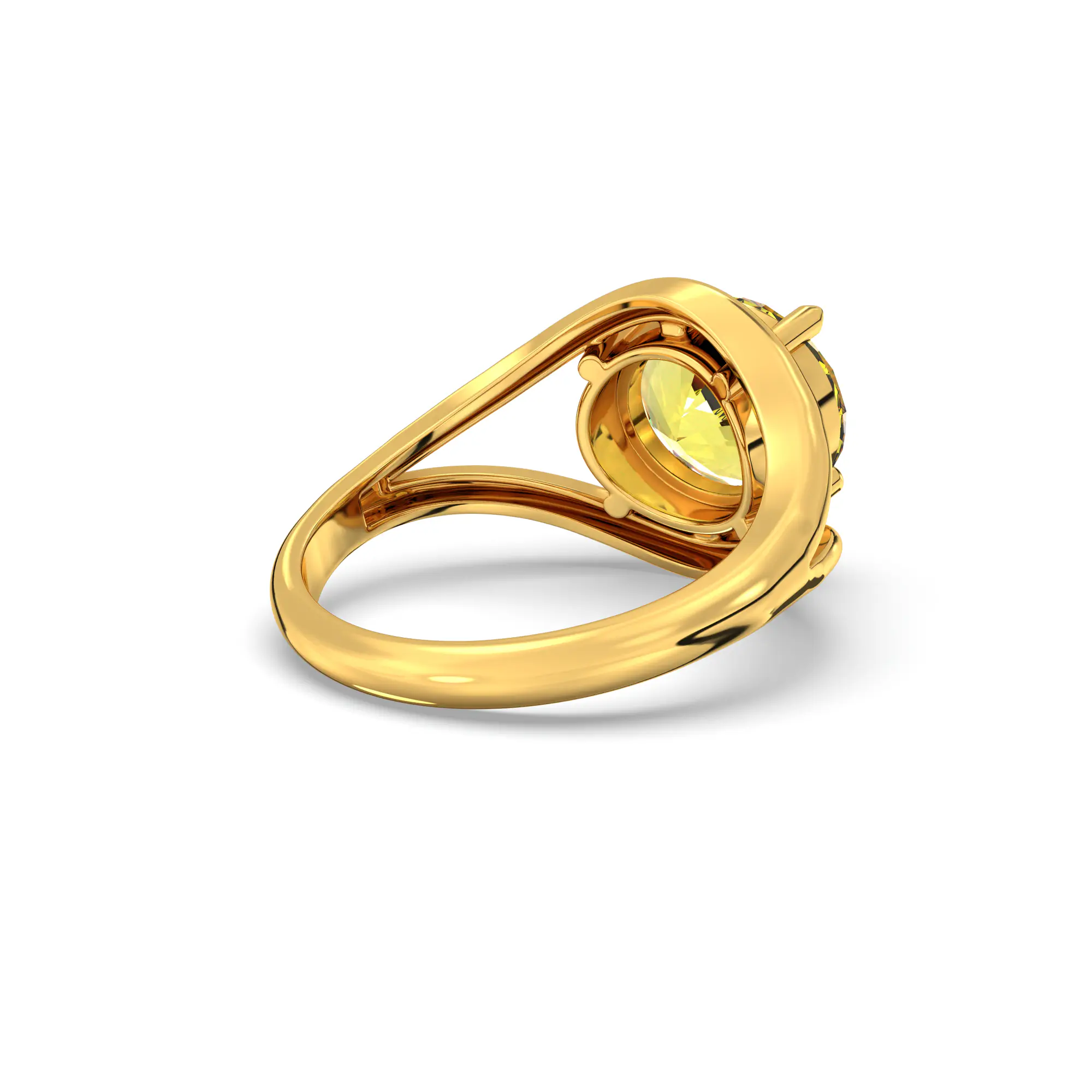 Yellow Sapphire (Pukhraj) Ring for Women in 22K Yellow Gold – Oval 9x8 mm, Prong Setting, 6 g (Design K16B-15) thumbnail