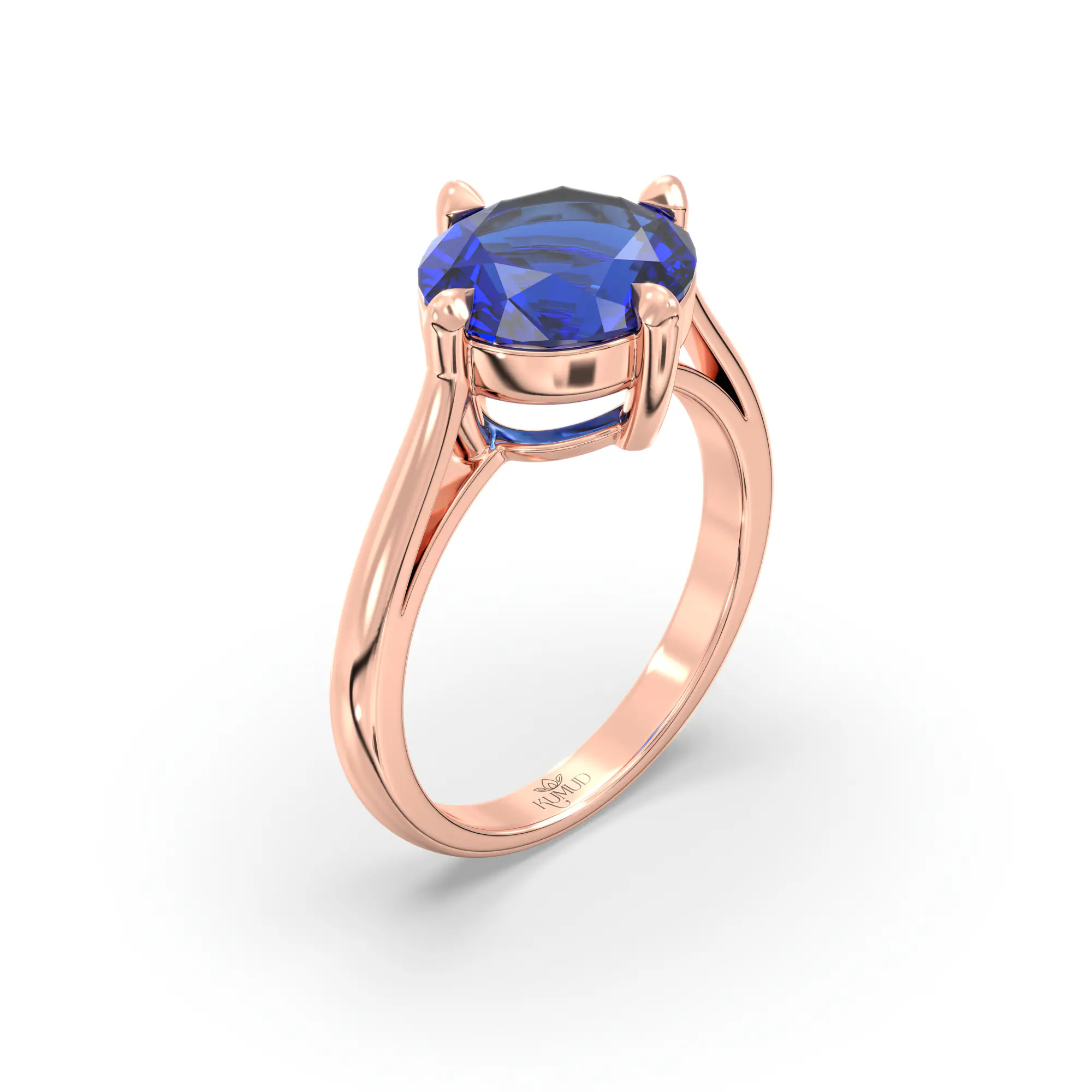 Blue Sapphire (Neelam) Ring for Women in 18K Rose Gold – Oval 9x8 mm, Prong Setting, 6 g (Design K16B-16) thumbnail