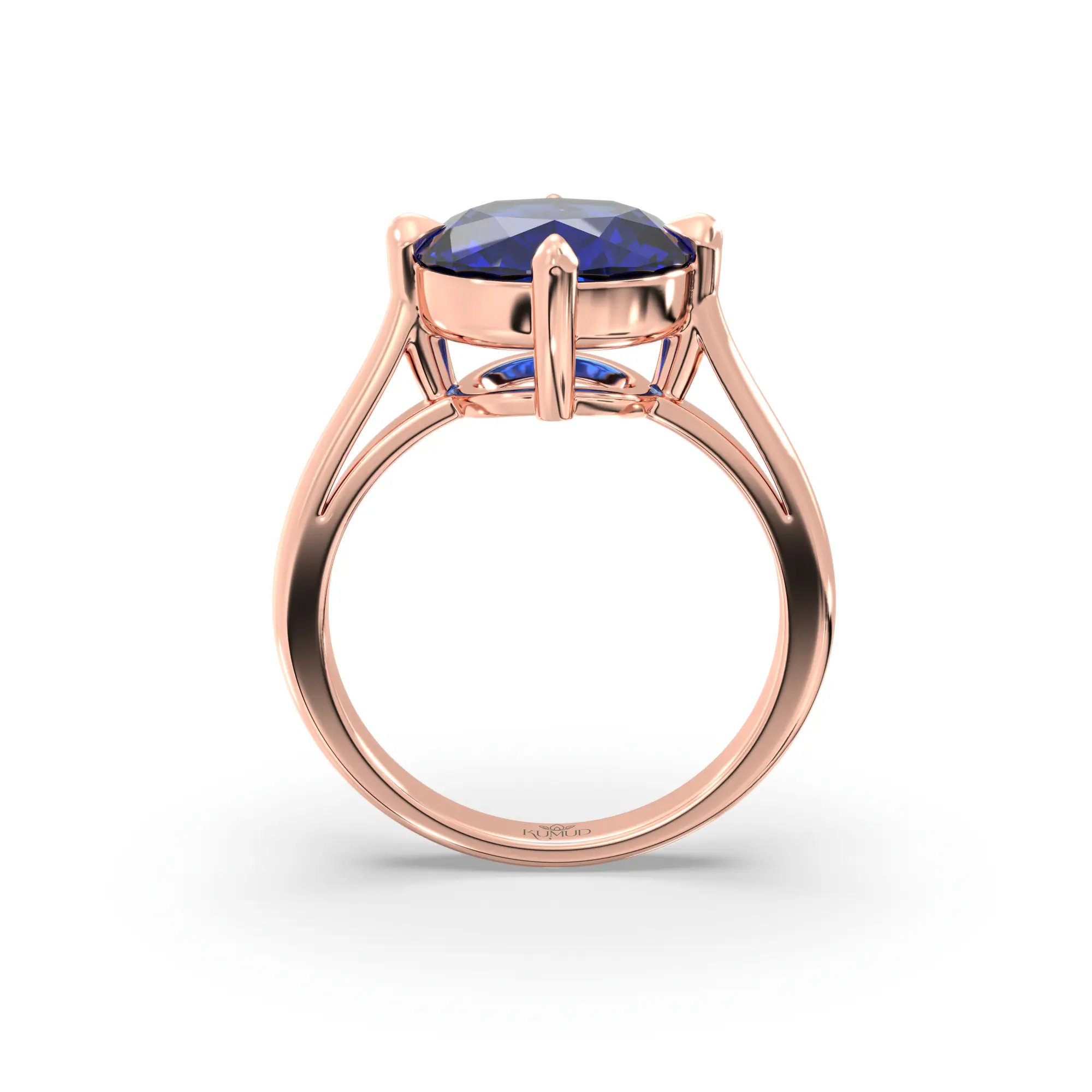 Blue Sapphire (Neelam) Ring for Women in 18K Rose Gold – Oval 9x8 mm, Prong Setting, 6 g (Design K16B-16) thumbnail