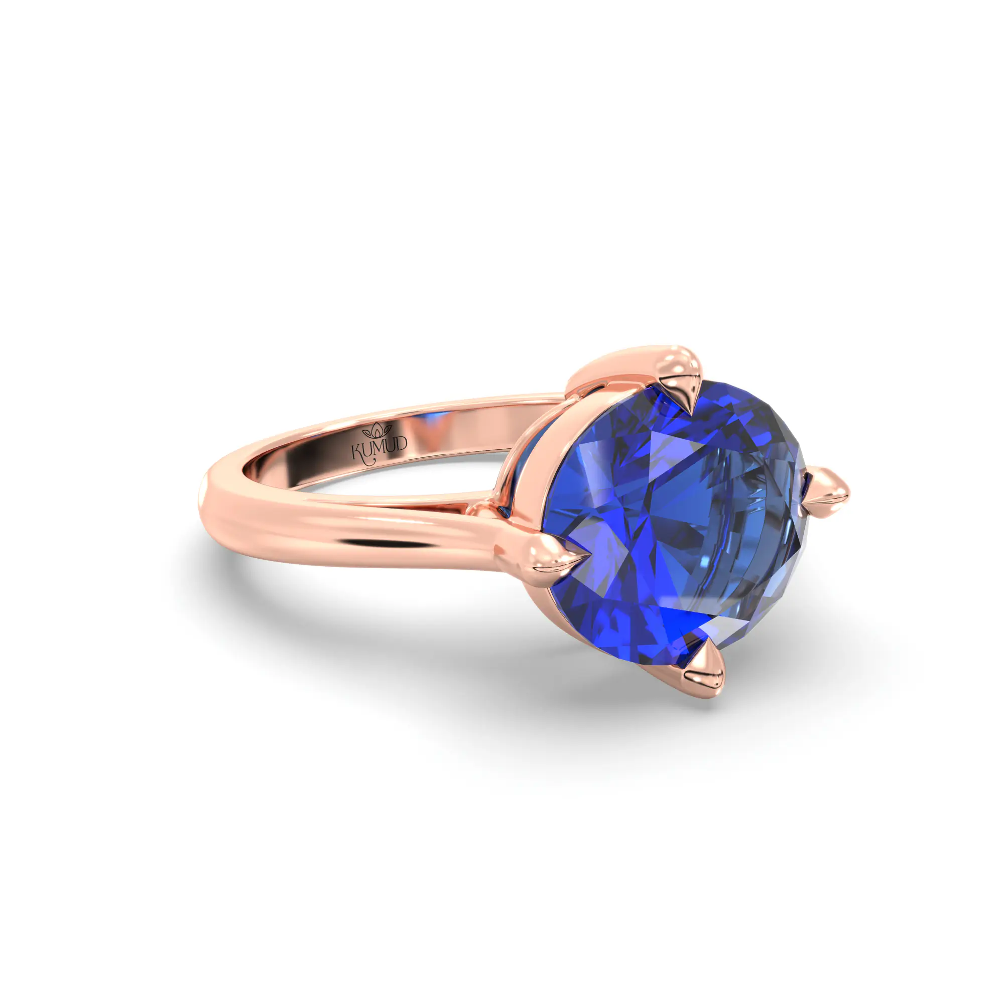 Blue Sapphire (Neelam) Ring for Women in 18K Rose Gold – Oval 9x8 mm, Prong Setting, 6 g (Design K16B-16) thumbnail