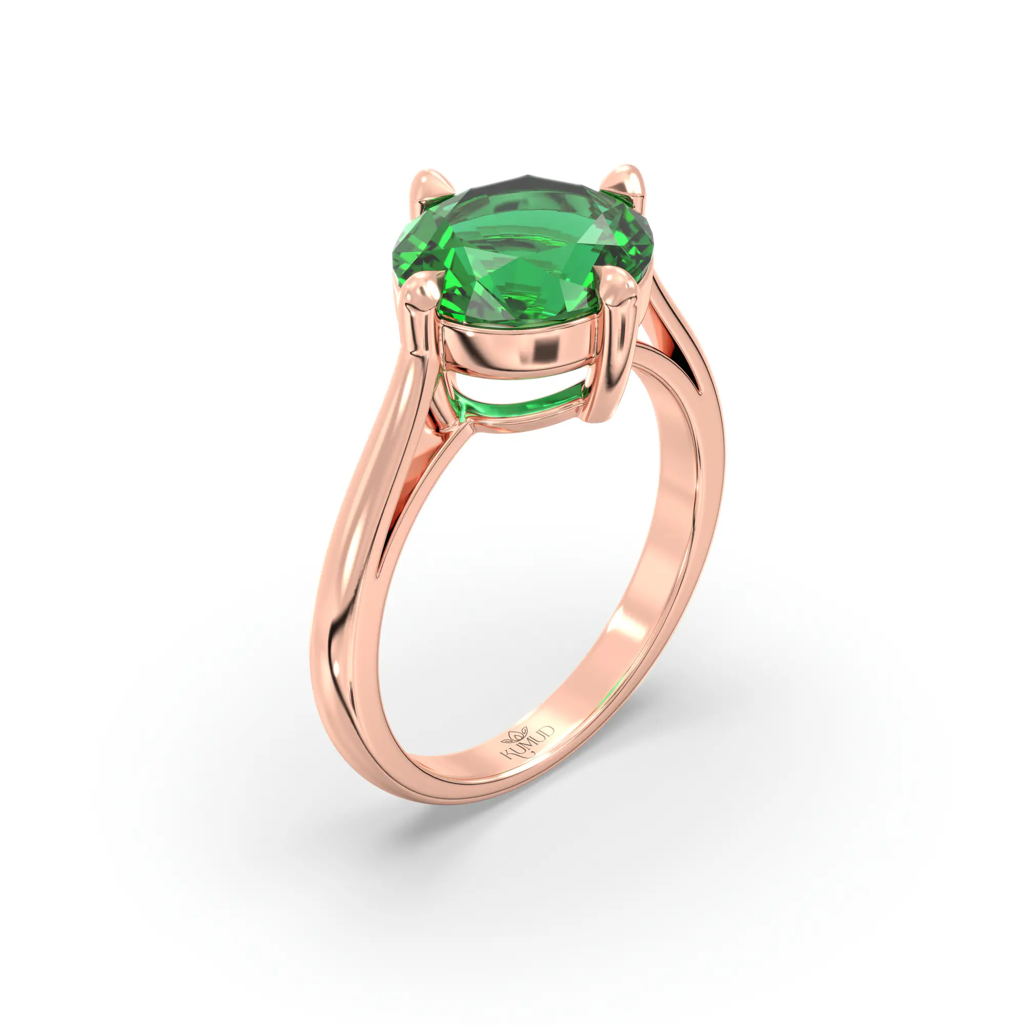 Emerald (Panna) Ring for Women in 18K Rose Gold – Oval 9x8 mm, Prong Setting, 6 g (Design K16B-16) thumbnail